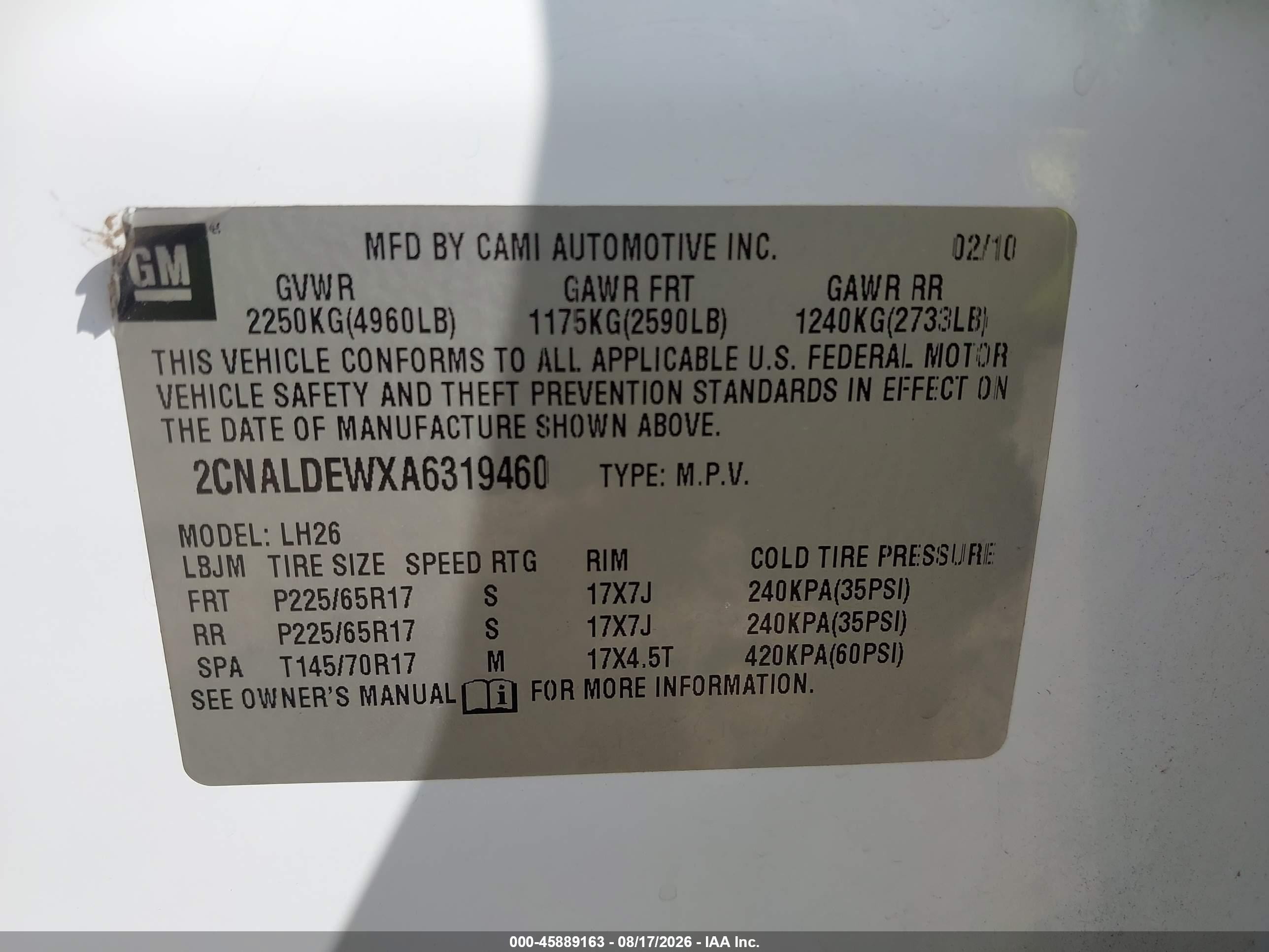 2010 Chevrolet Equinox Lt White vin: 2CNALDEWXA6319460