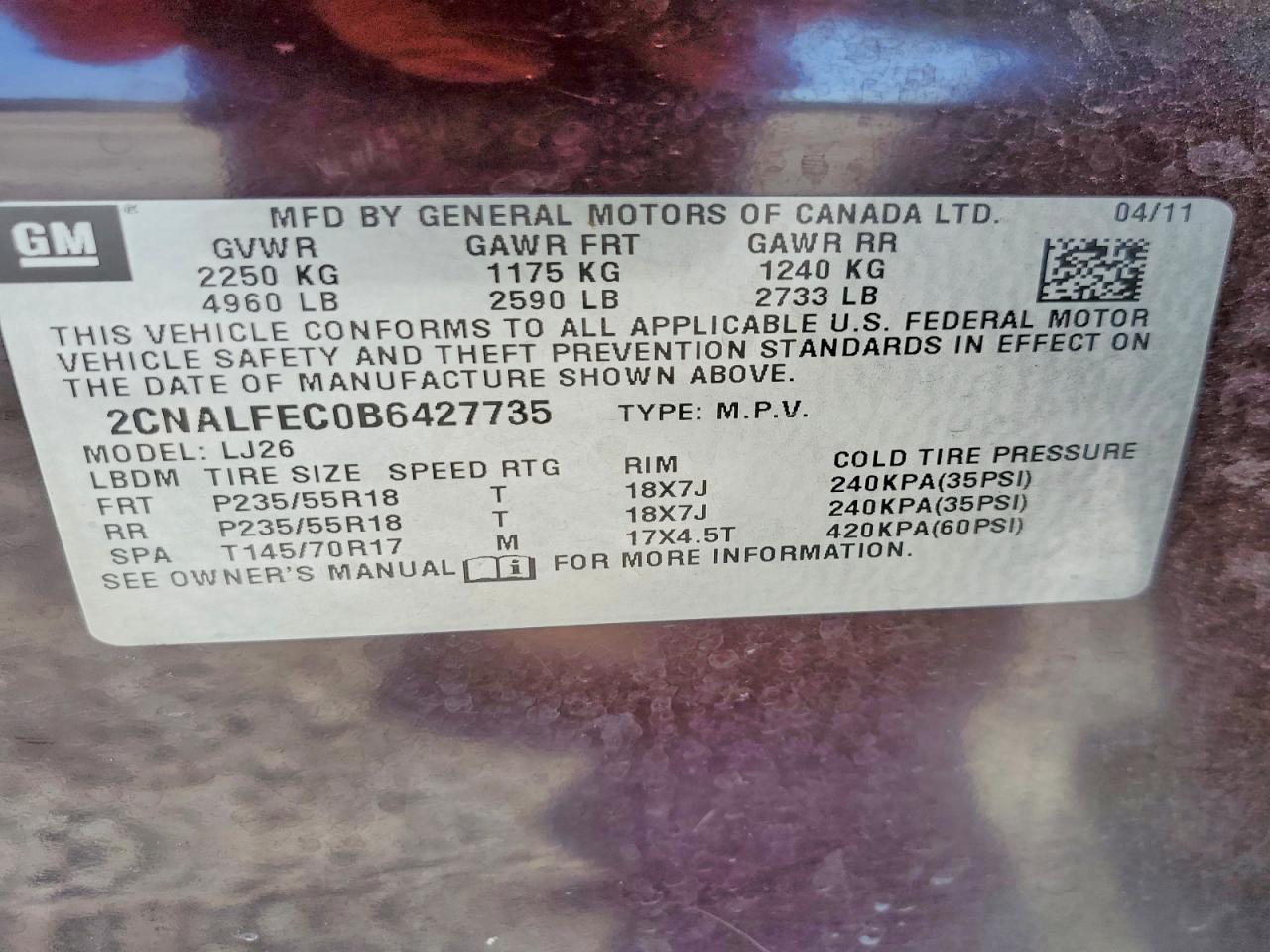 2011 Chevrolet Equinox Ltz Фиолетовый vin: 2CNALFEC0B6427735