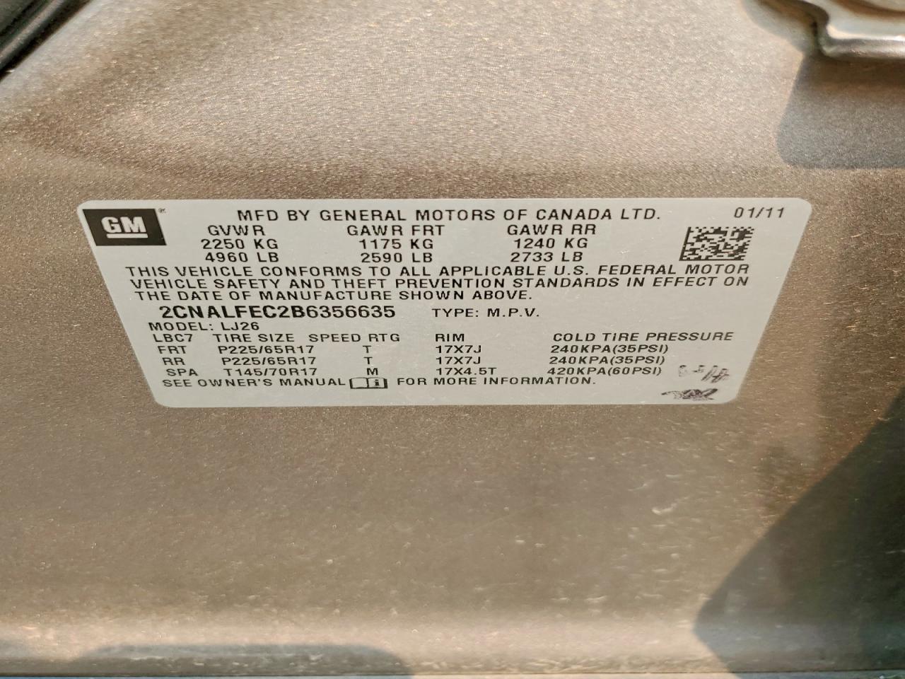 2011 Chevrolet Equinox Ltz Желто-коричневый vin: 2CNALFEC2B6356635
