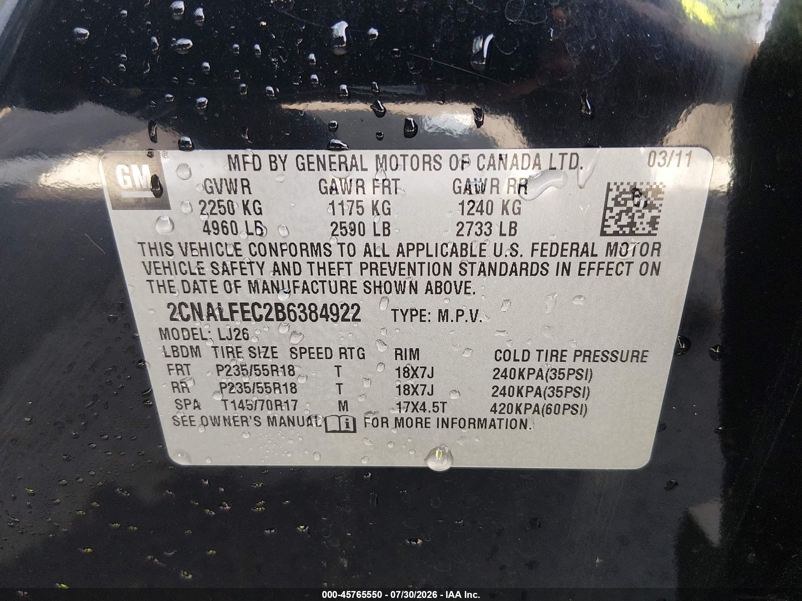 2011 Chevrolet Equinox Ltz Black vin: 2CNALFEC2B6384922