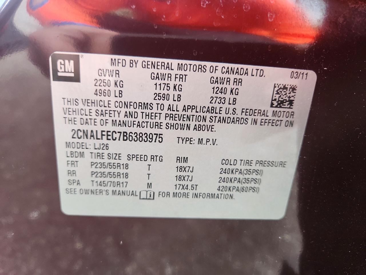 2011 Chevrolet Equinox Ltz Темно-бордовый vin: 2CNALFEC7B6383975