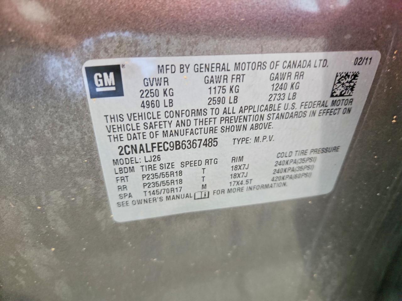 2011 Chevrolet Equinox Ltz Коричневый vin: 2CNALFEC9B6367485