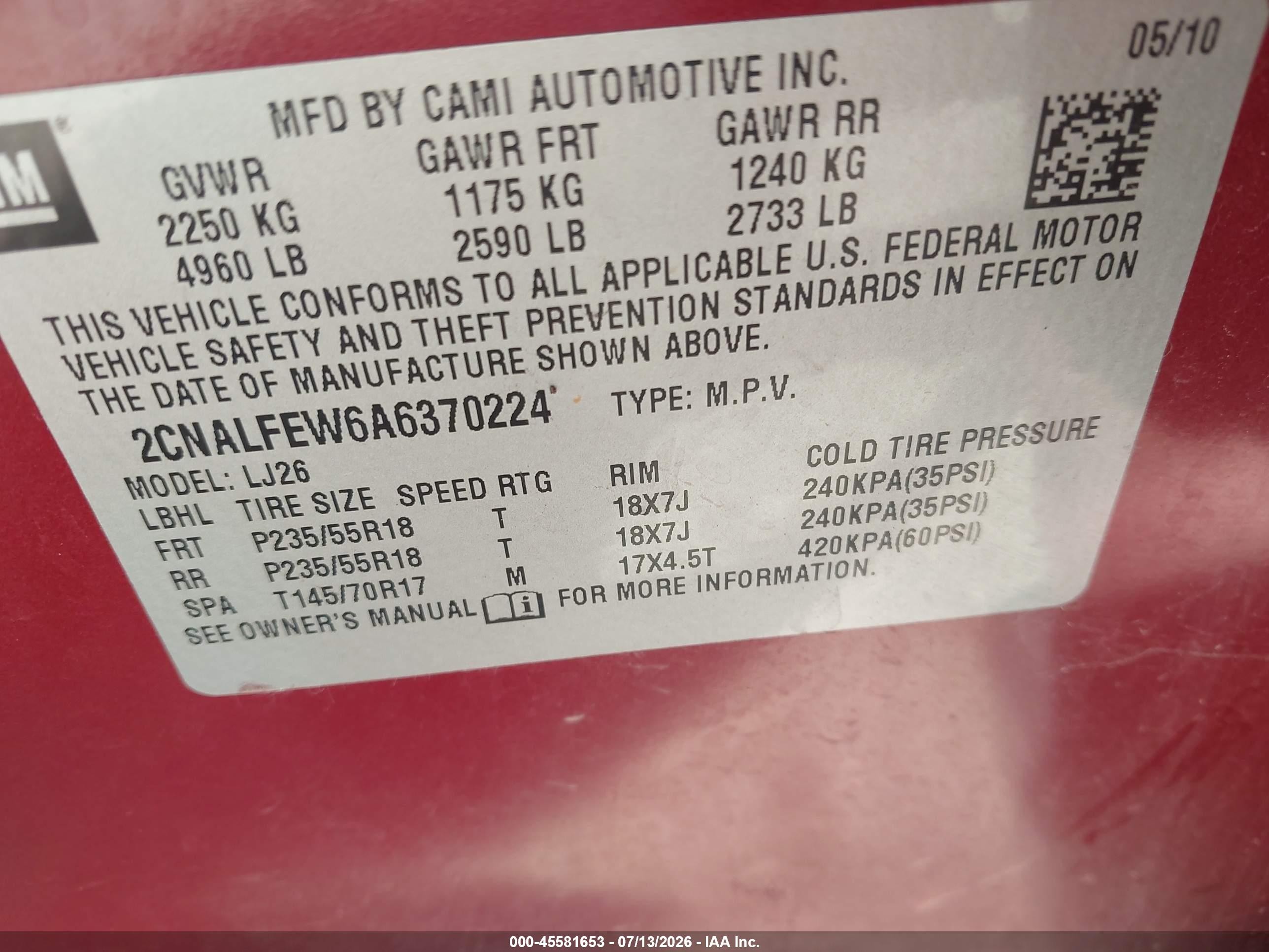 2010 Chevrolet Equinox Ltz Red vin: 2CNALFEW6A6370224