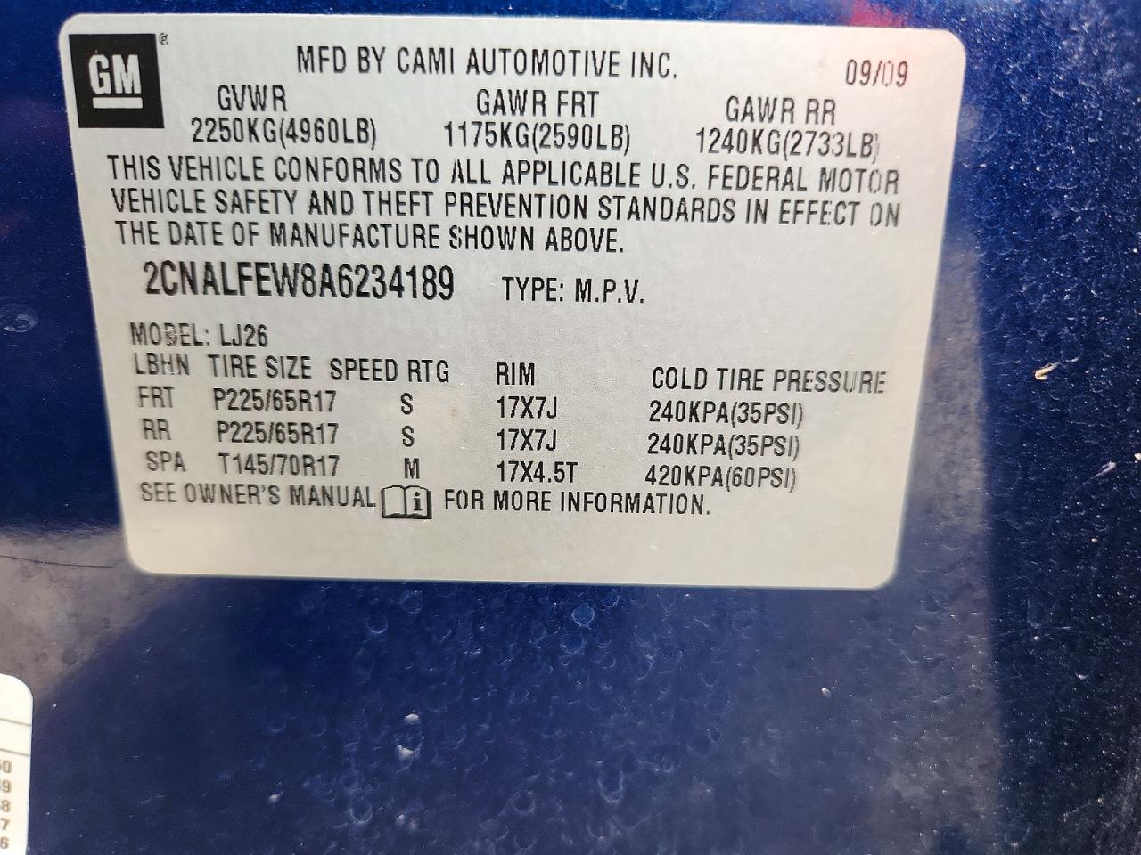 2010 Chevrolet Equinox Ltz Blue vin: 2CNALFEW8A6234189