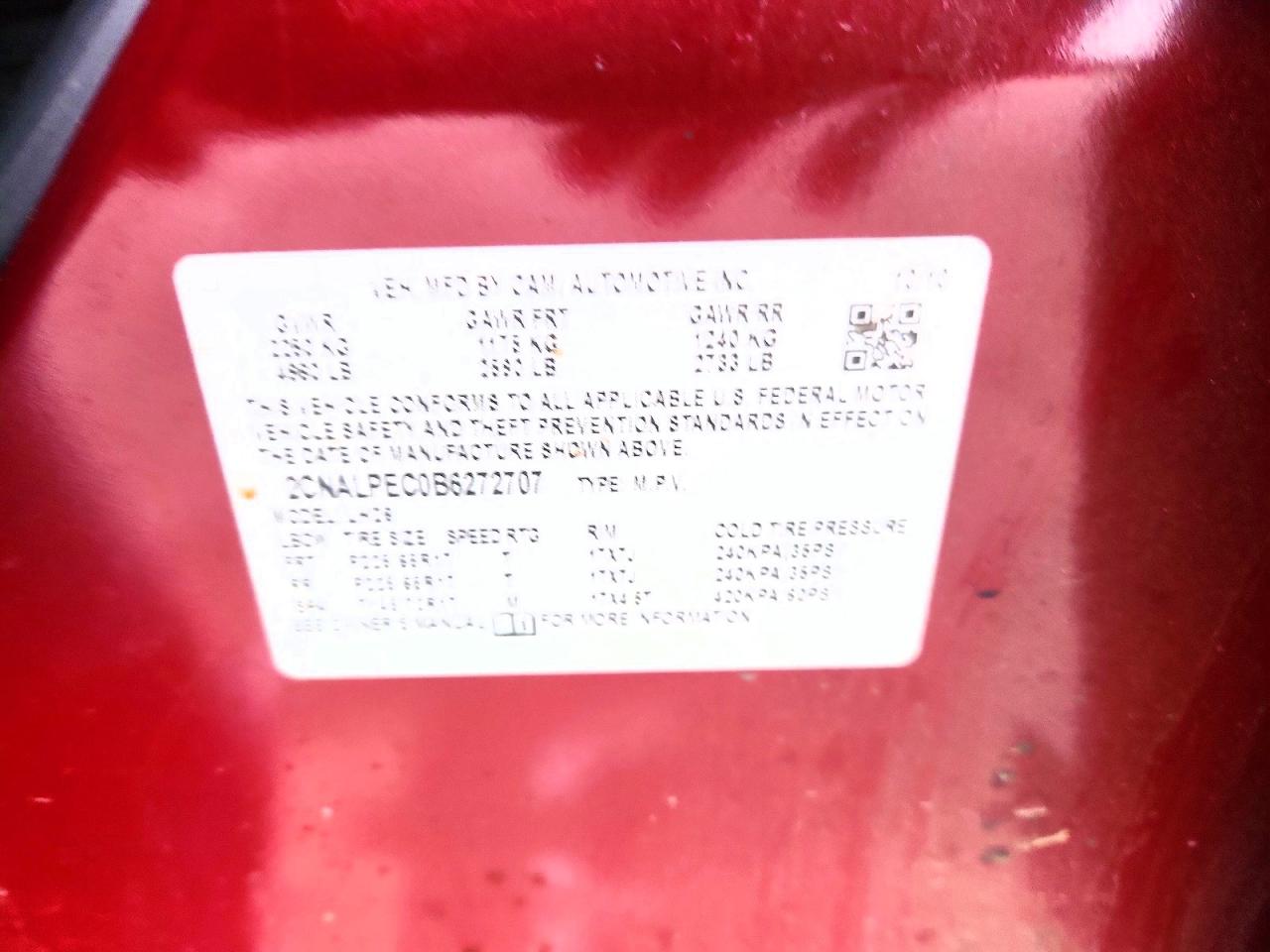 2011 Chevrolet Equinox Lt Red vin: 2CNALPEC0B6272707