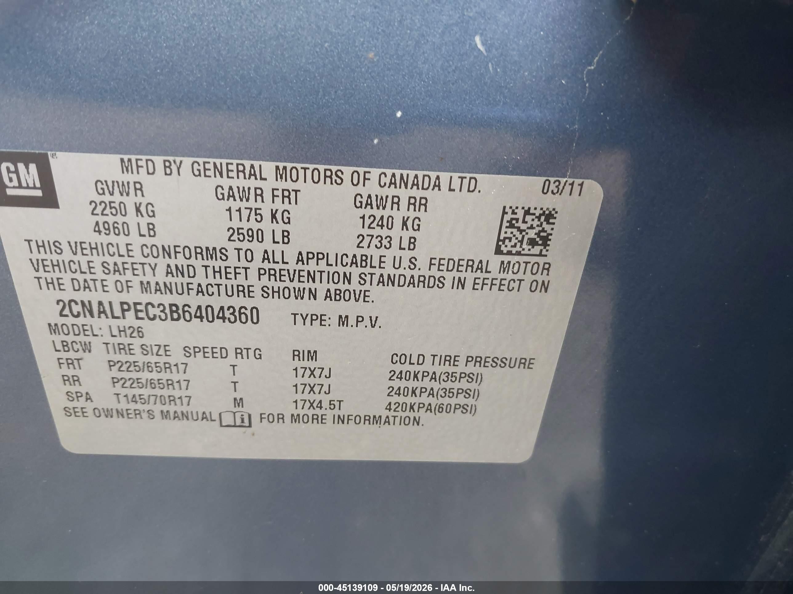 2011 Chevrolet Equinox 2lt Blue vin: 2CNALPEC3B6404360