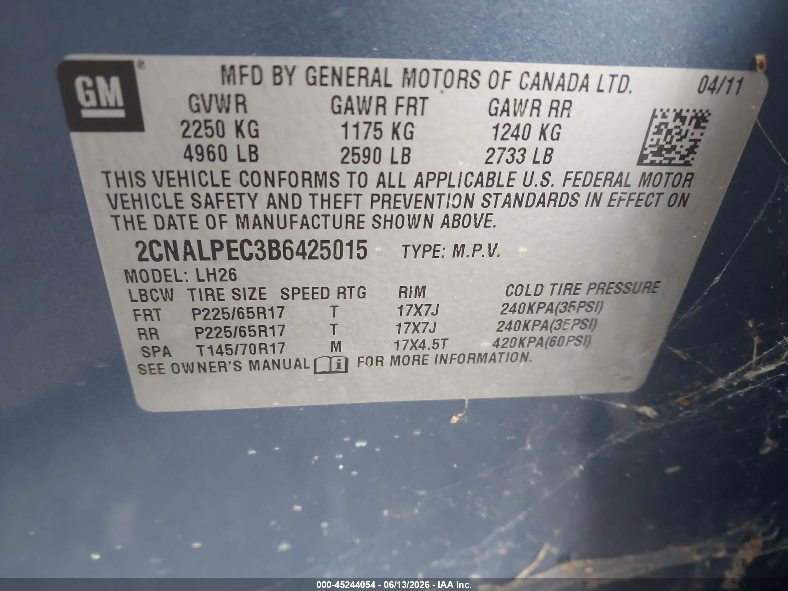 2011 Chevrolet Equinox 2lt Blue vin: 2CNALPEC3B6425015