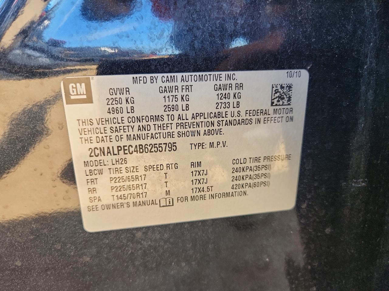 2011 Chevrolet Equinox Lt Black vin: 2CNALPEC4B6255795