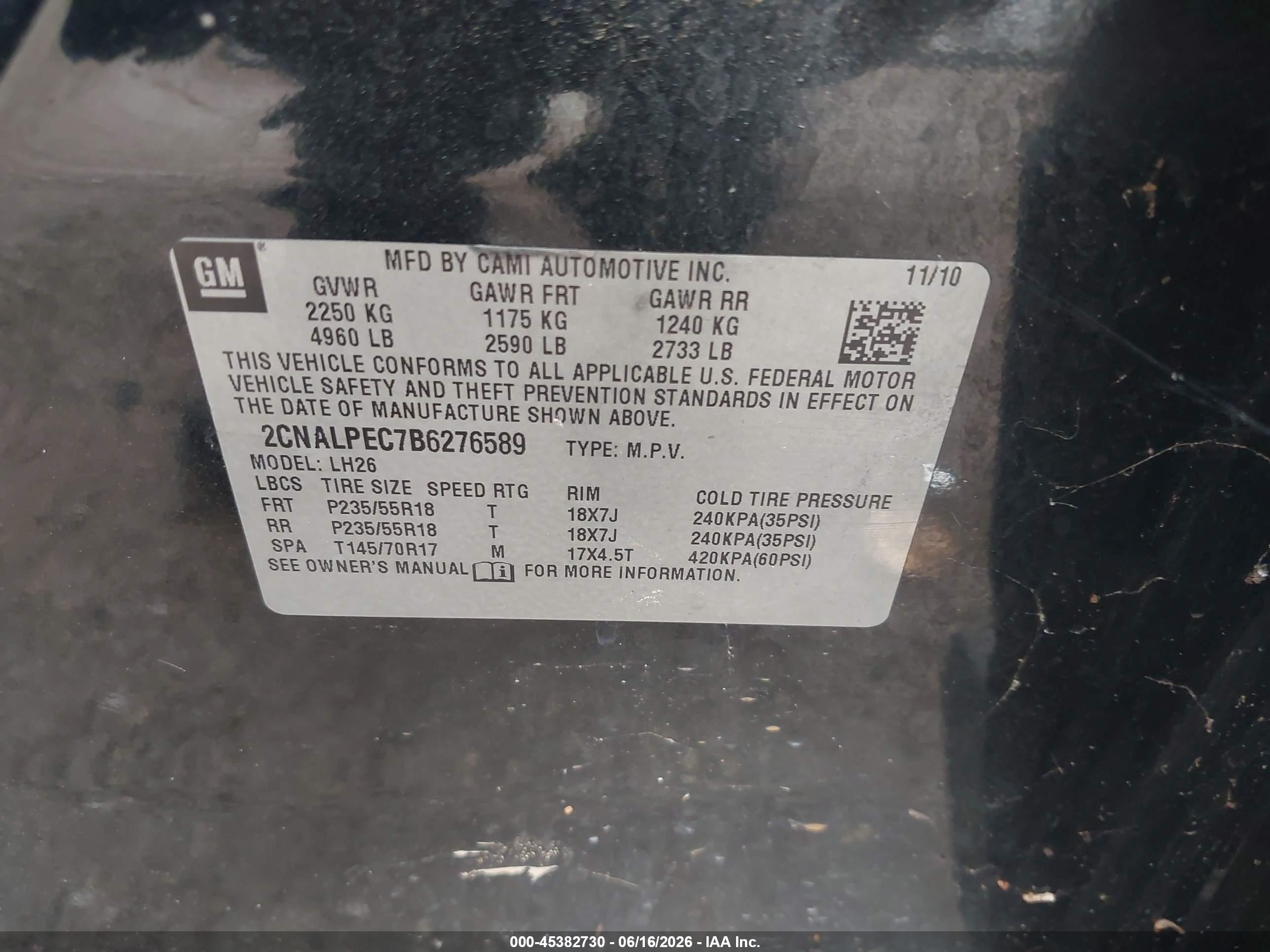 2011 Chevrolet Equinox 2lt Black vin: 2CNALPEC7B6276589