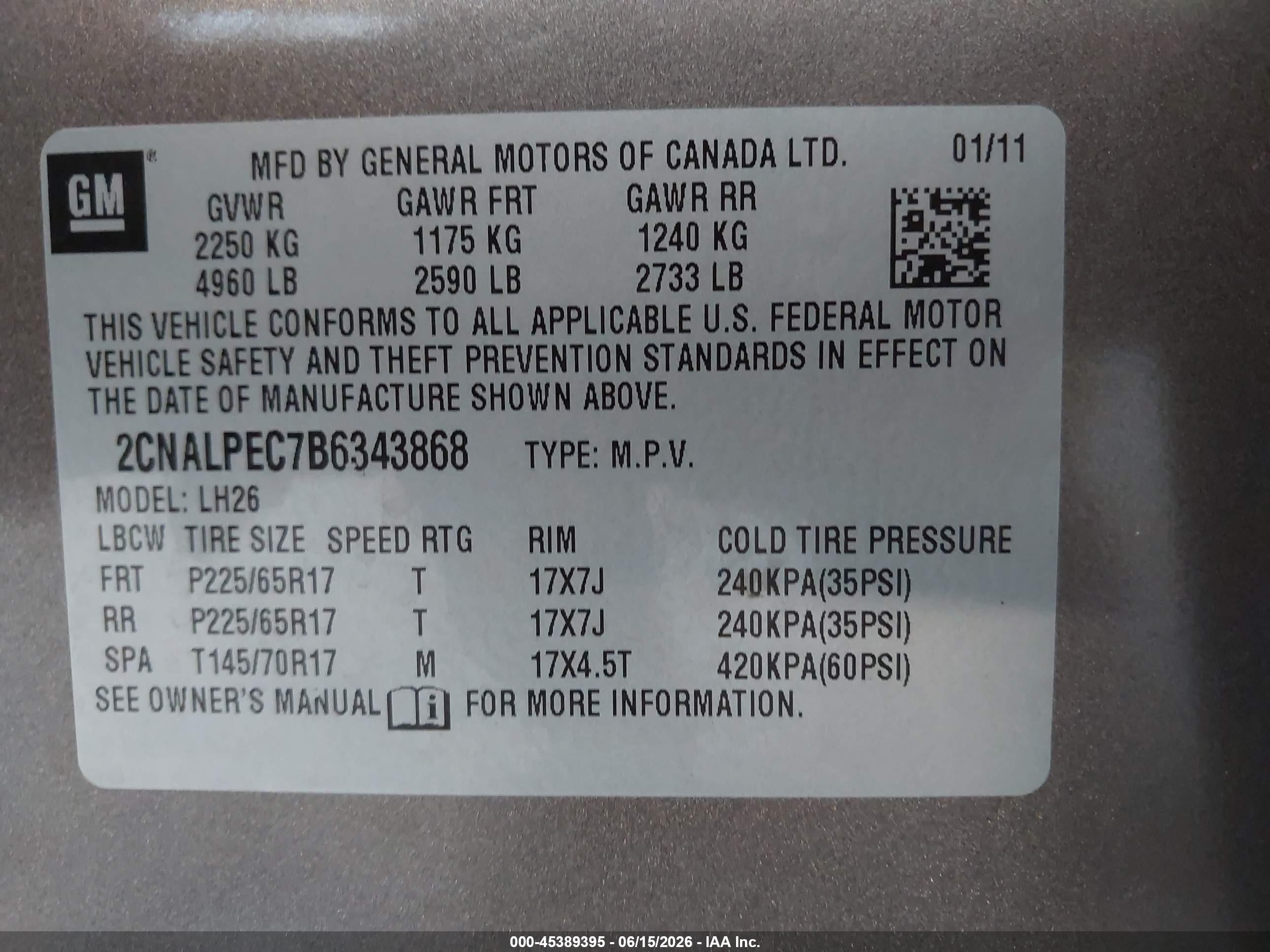 2011 Chevrolet Equinox Lt W/2lt Dark Brown vin: 2CNALPEC7B6343868