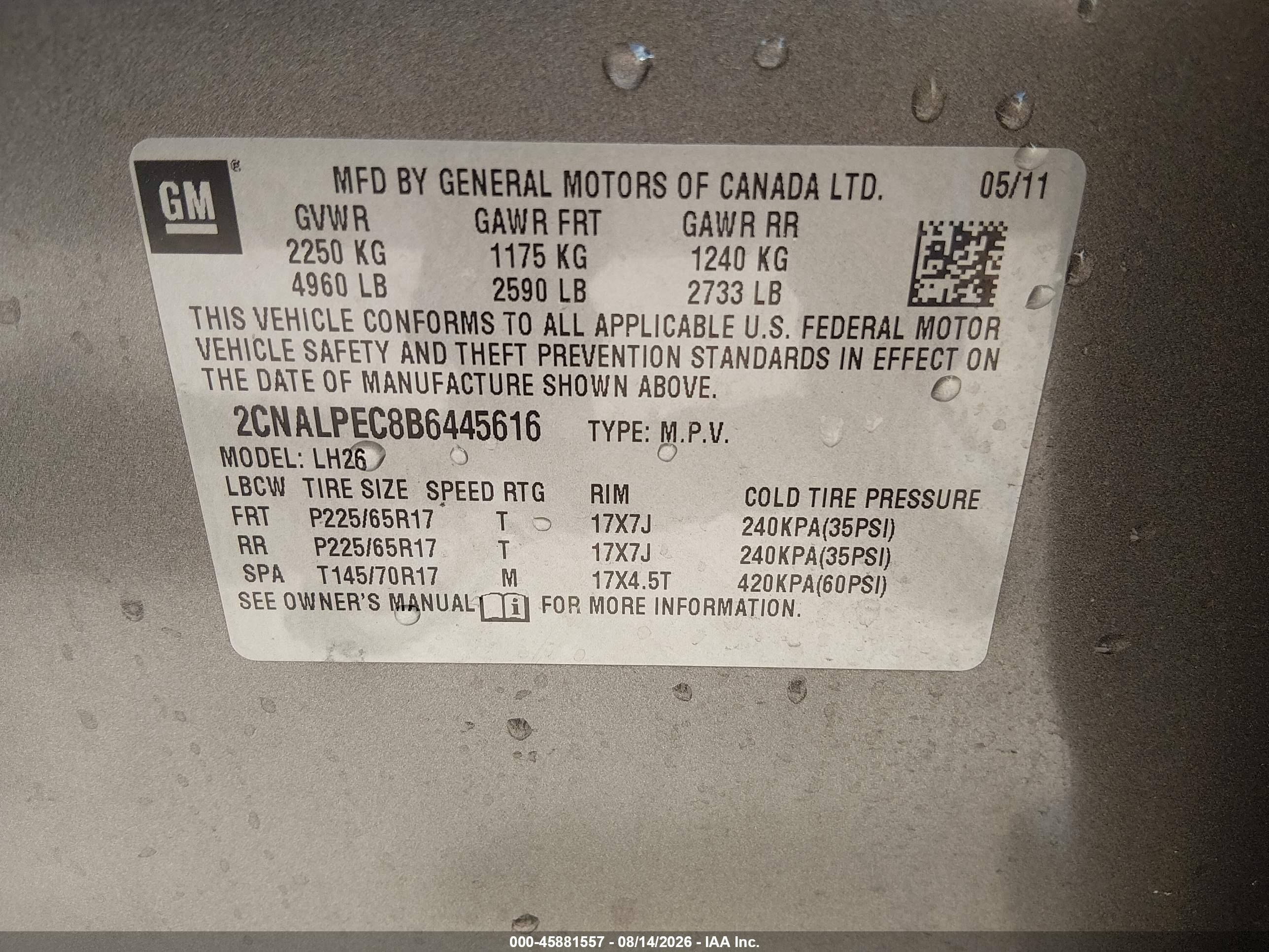 2011 Chevrolet Equinox 2lt Gray vin: 2CNALPEC8B6445616