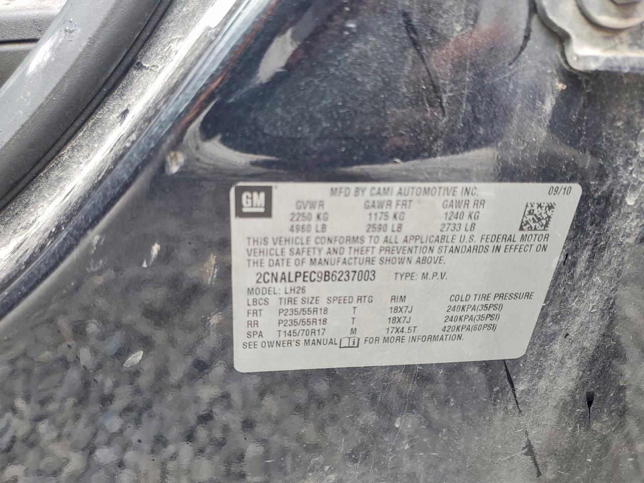 2011 Chevrolet Equinox Lt Black vin: 2CNALPEC9B6237003
