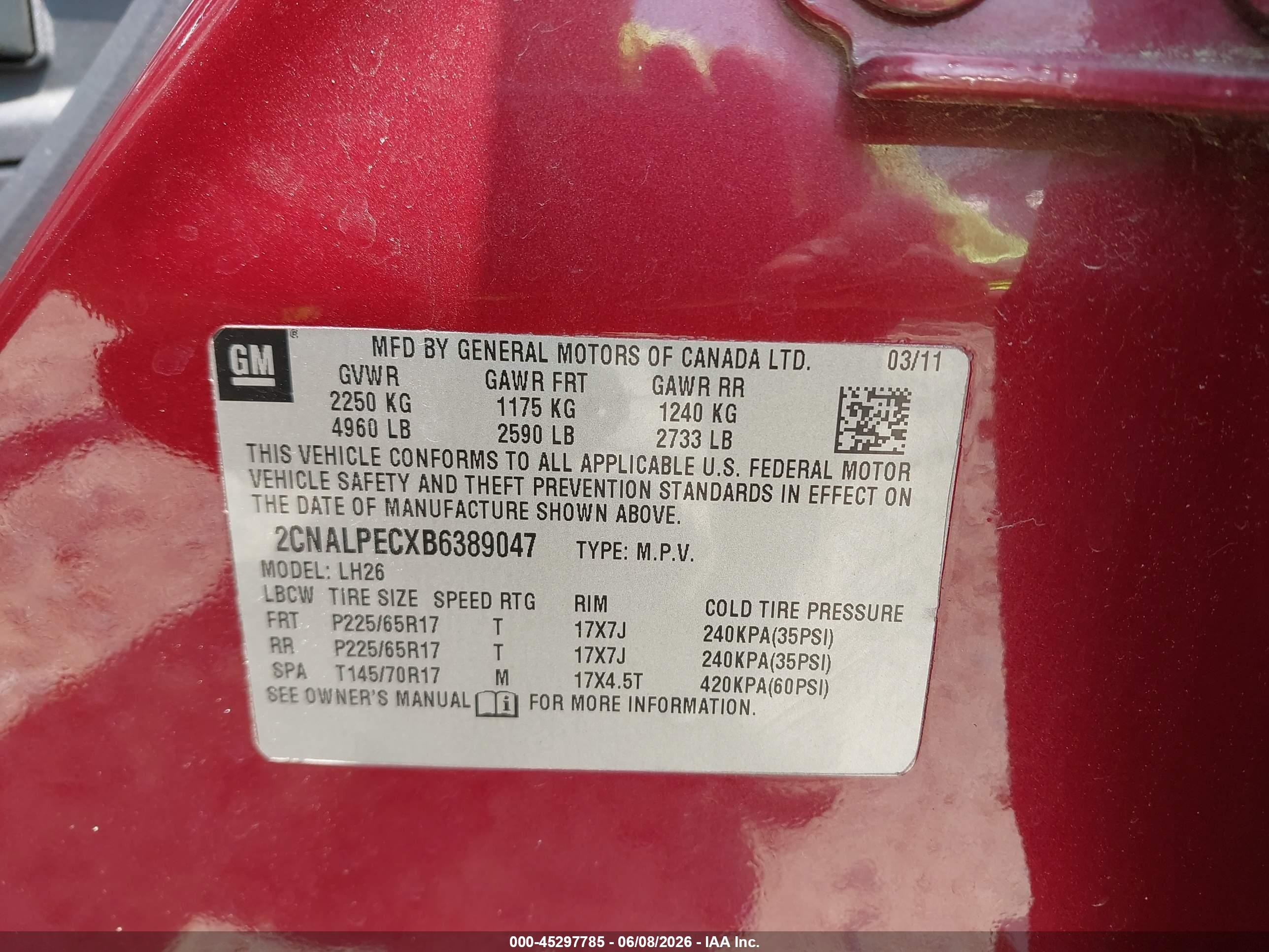 2011 Chevrolet Equinox 2lt Burgundy vin: 2CNALPECXB6389047