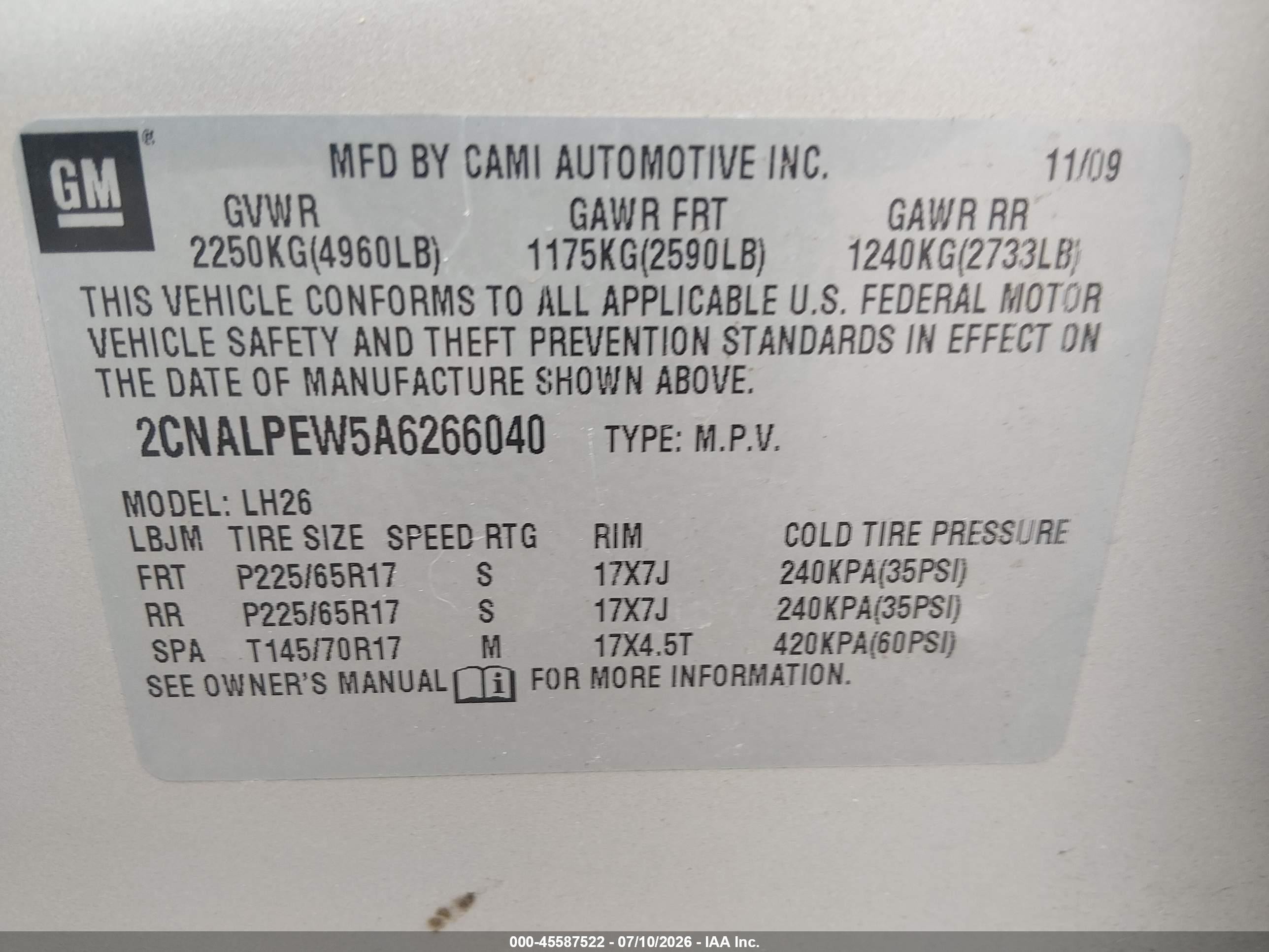 2010 Chevrolet Equinox Lt Gold vin: 2CNALPEW5A6266040
