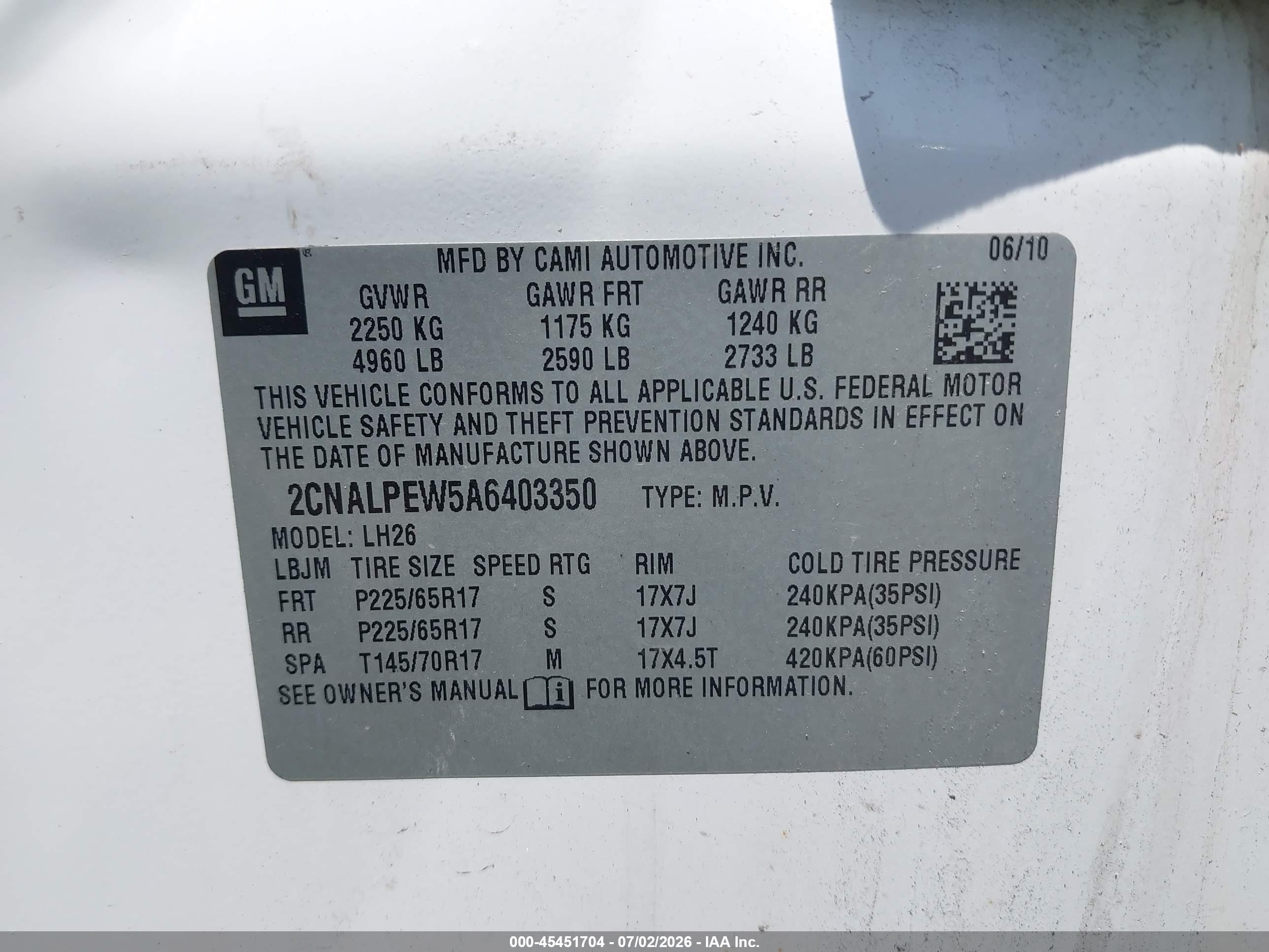 2010 Chevrolet Equinox Lt White vin: 2CNALPEW5A6403350