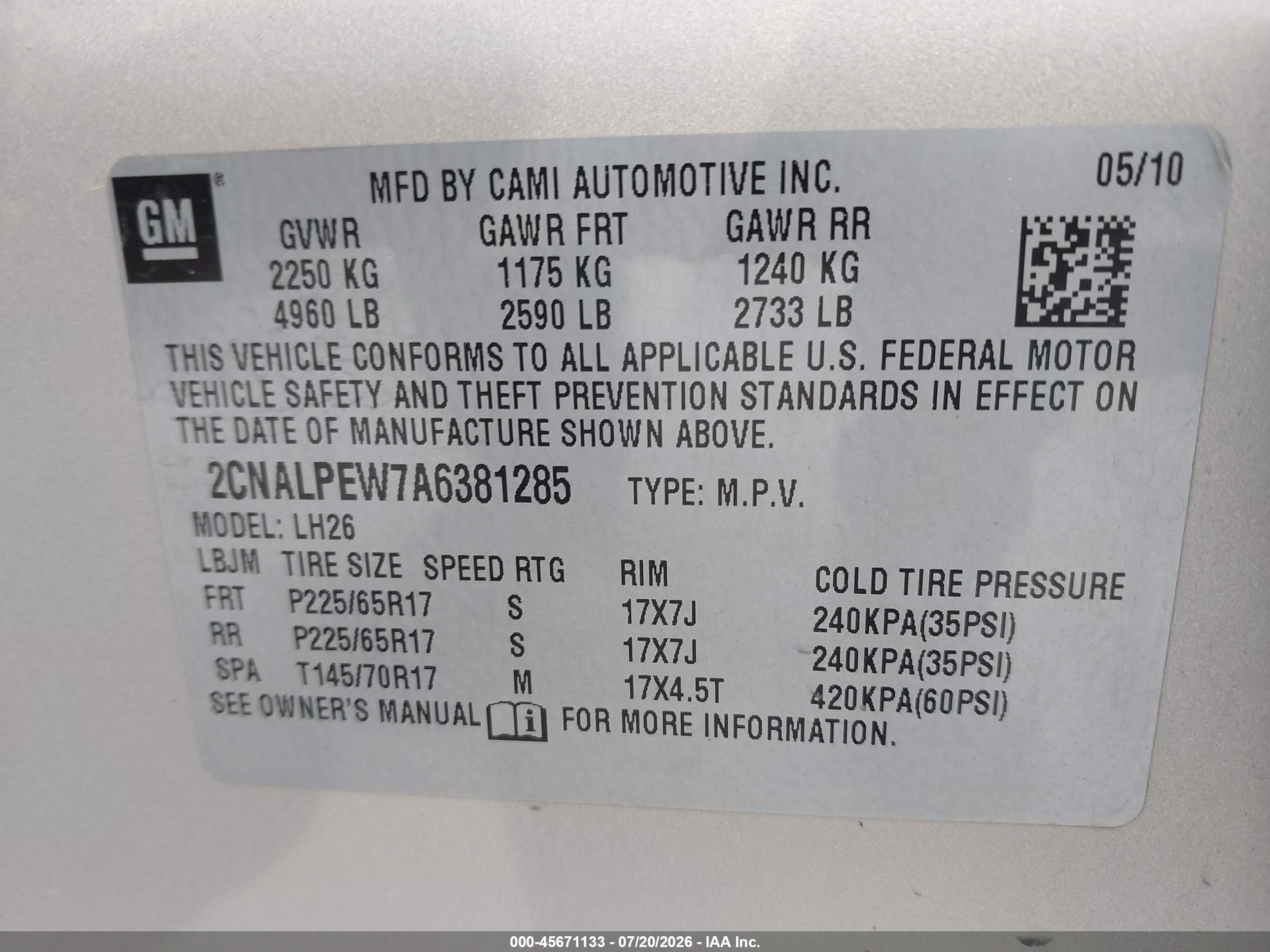 2010 Chevrolet Equinox Lt Gold vin: 2CNALPEW7A6381285