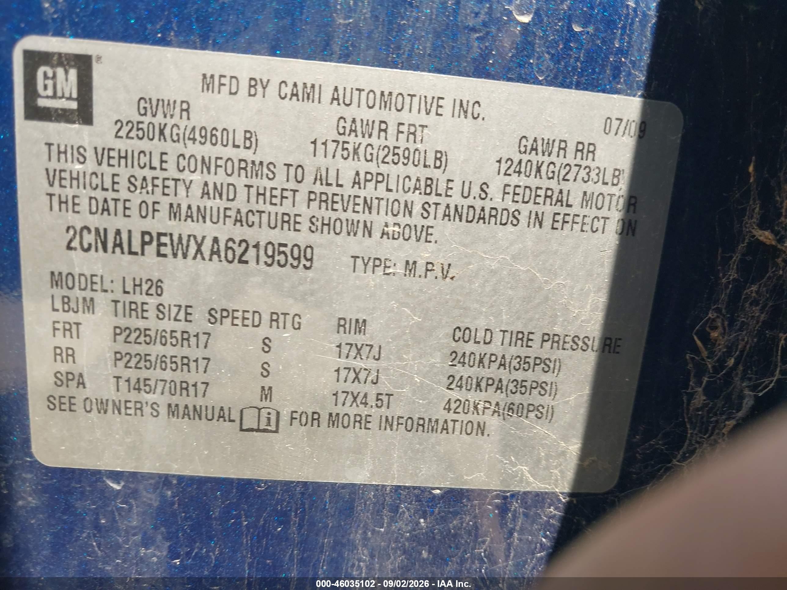 2010 Chevrolet Equinox Lt Blue vin: 2CNALPEWXA6219599