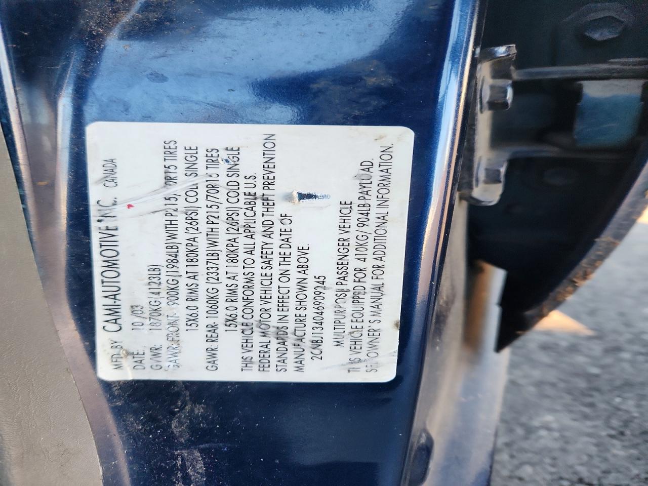 2004 Chev Tracker Blue vin: 2CNBJ134046909245
