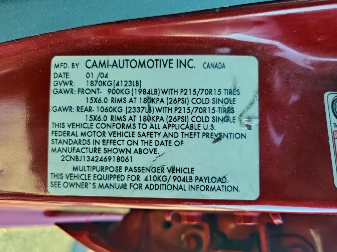 2004 Chevrolet Tracker Red vin: 2CNBJ134246918061