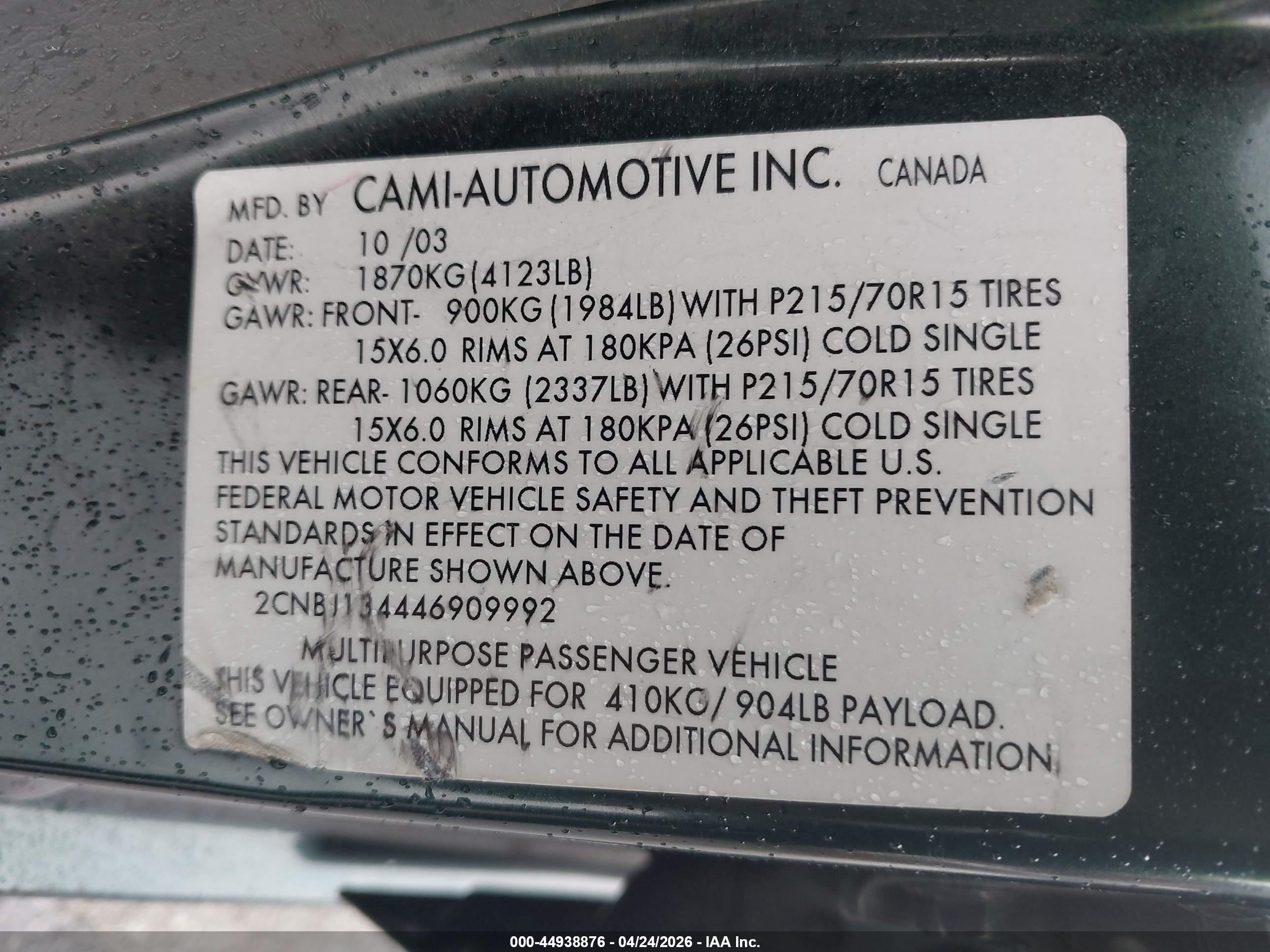 2004 Chevrolet Tracker   Green vin: 2CNBJ134446909992