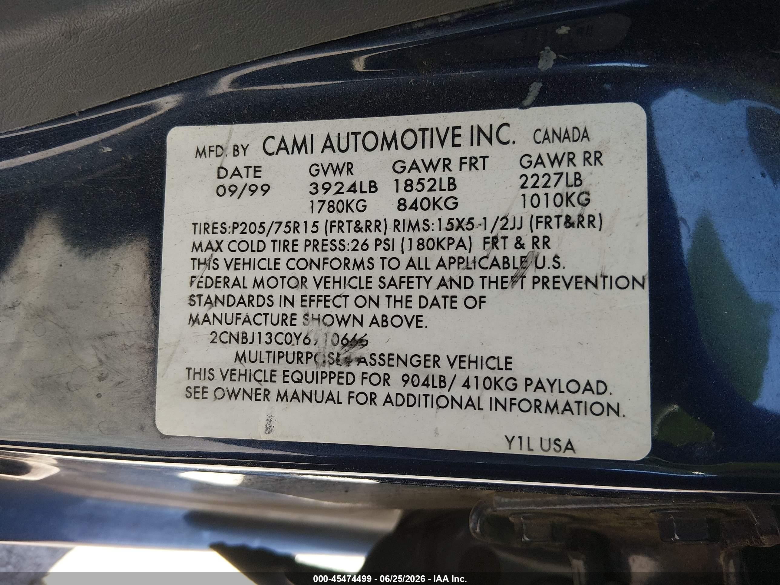 2000 Chevrolet Tracker Hard Top Blue vin: 2CNBJ13C0Y6910666