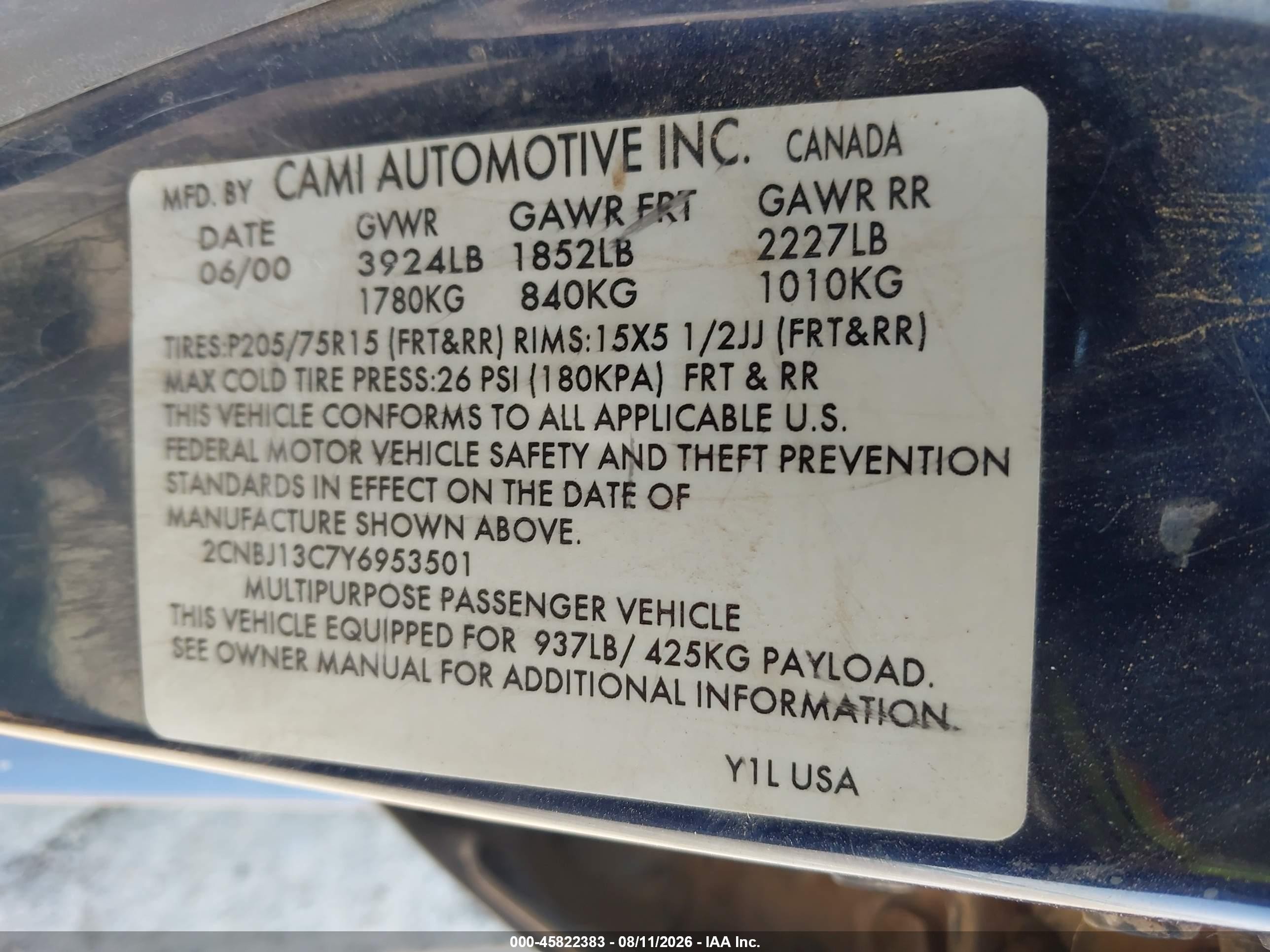 2000 Chevrolet Tracker Hard Top Tan vin: 2CNBJ13C7Y6953501