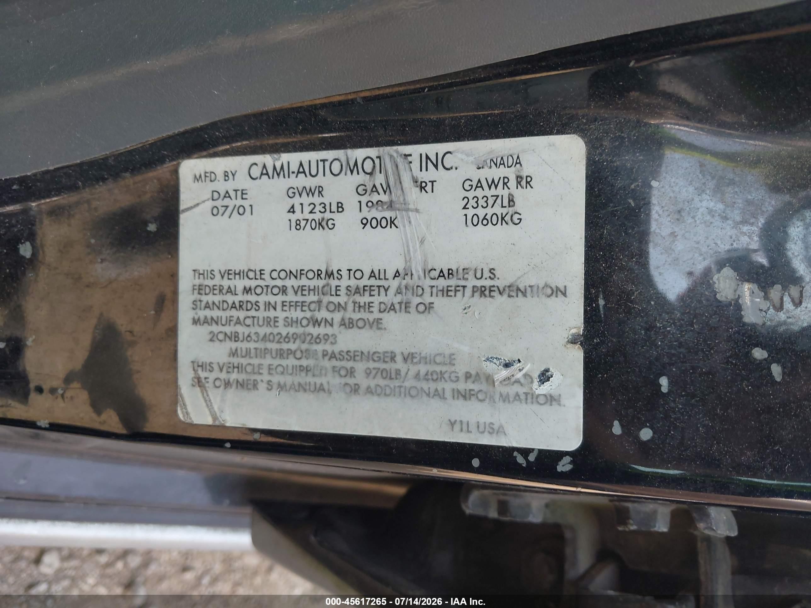 2002 Chevrolet Tracker Hard Top Lt Black vin: 2CNBJ634026902693