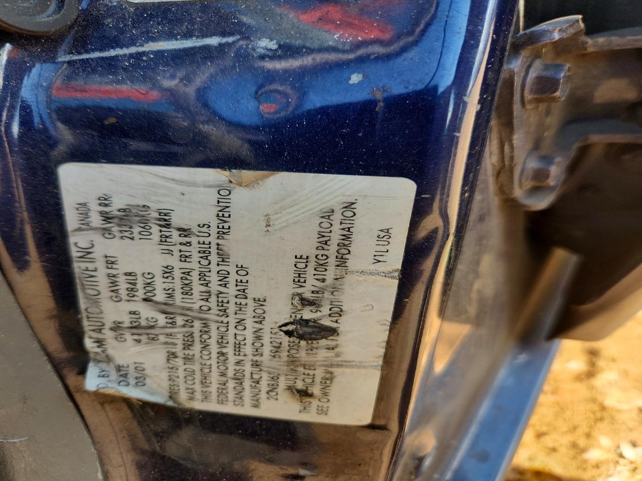 2001 Chevrolet Tracker Lt Blue vin: 2CNBJ634116942151