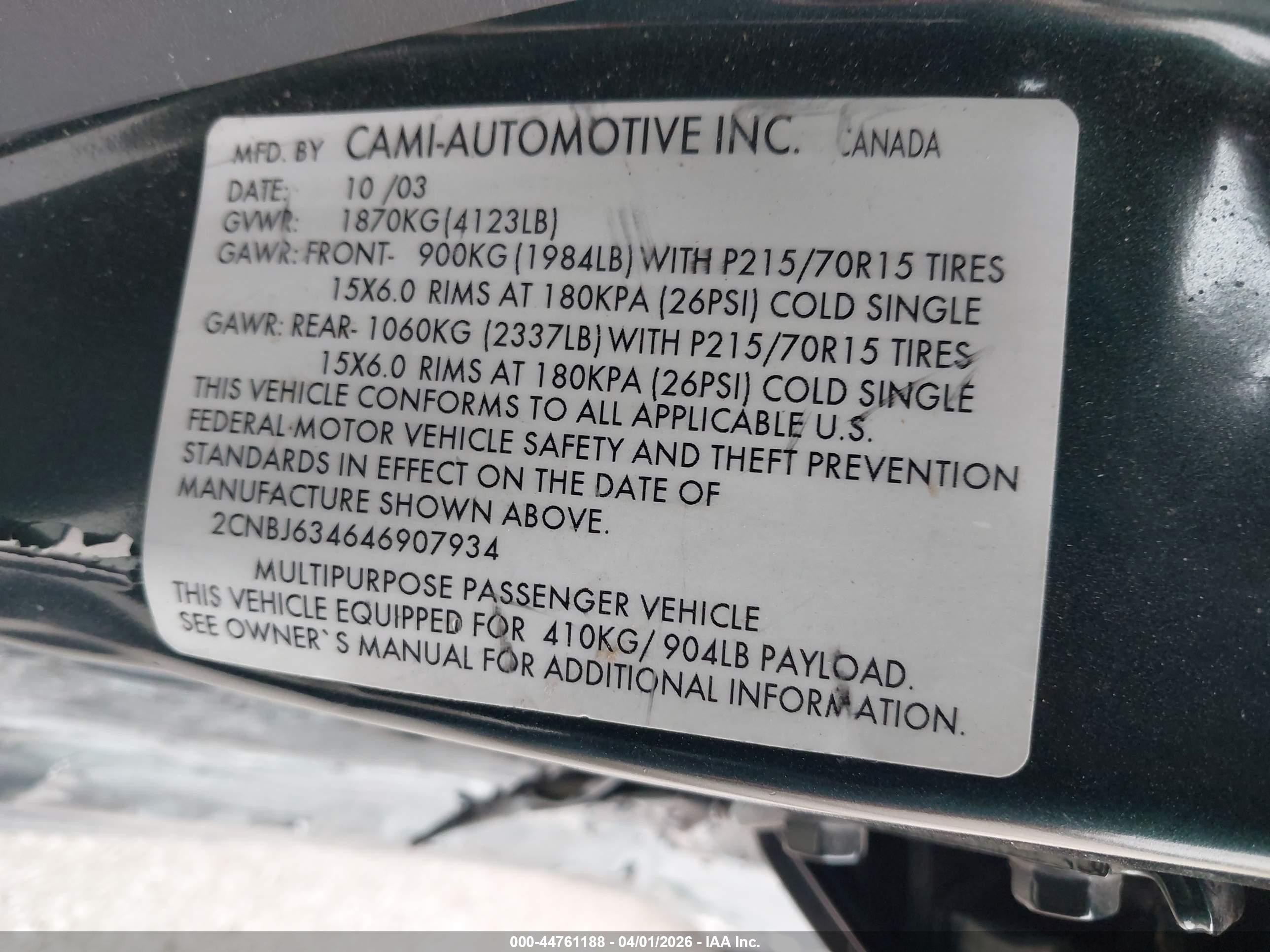 2004 Chevrolet Tracker Lt Green vin: 2CNBJ634646907934