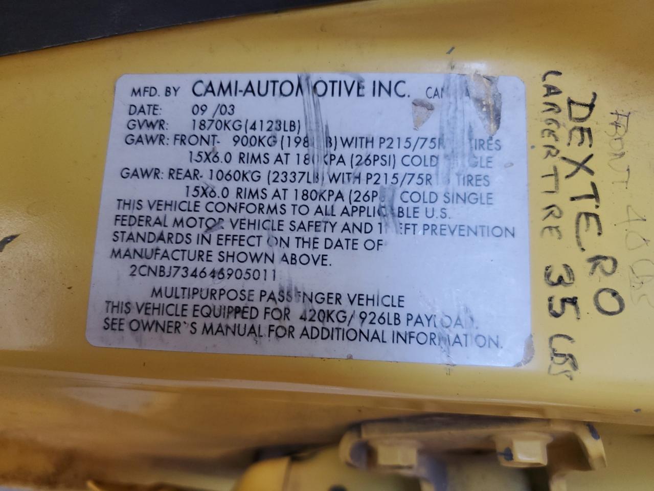 2004 Chevrolet Tracker Zr2 Yellow vin: 2CNBJ734646905011