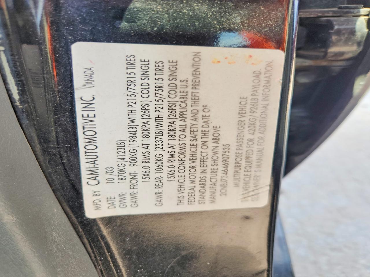 2004 Chevrolet Tracker Zr2 Black vin: 2CNBJ734646907535