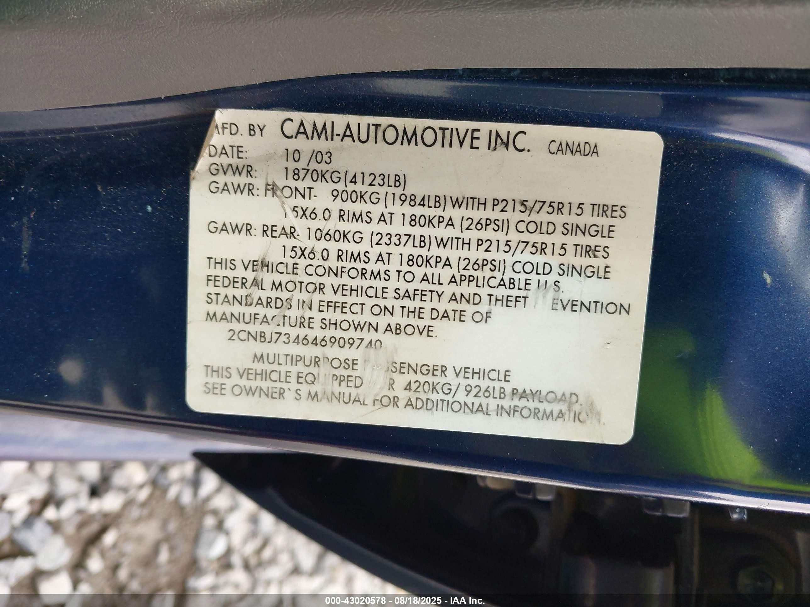 2004 Chevrolet Tracker Zr2 Blue vin: 2CNBJ734646909740