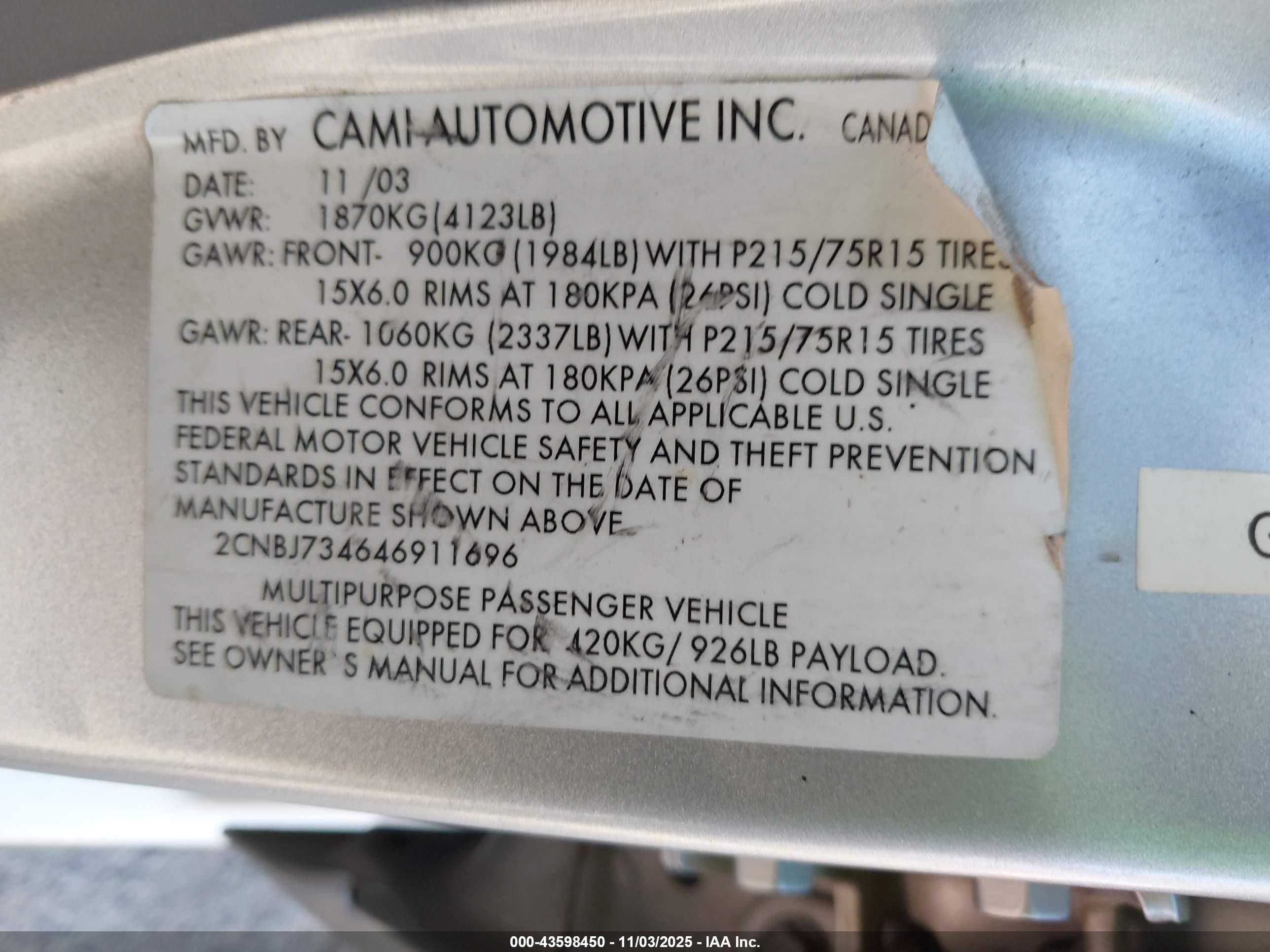 2004 Chevrolet Tracker Zr2 Silver vin: 2CNBJ734646911696