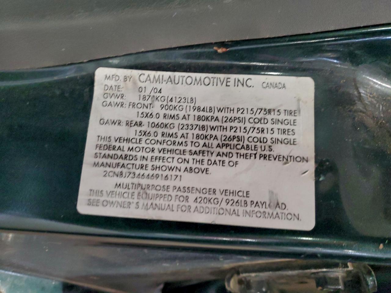 2004 Chevrolet Tracker Zr2 Green vin: 2CNBJ734646916171
