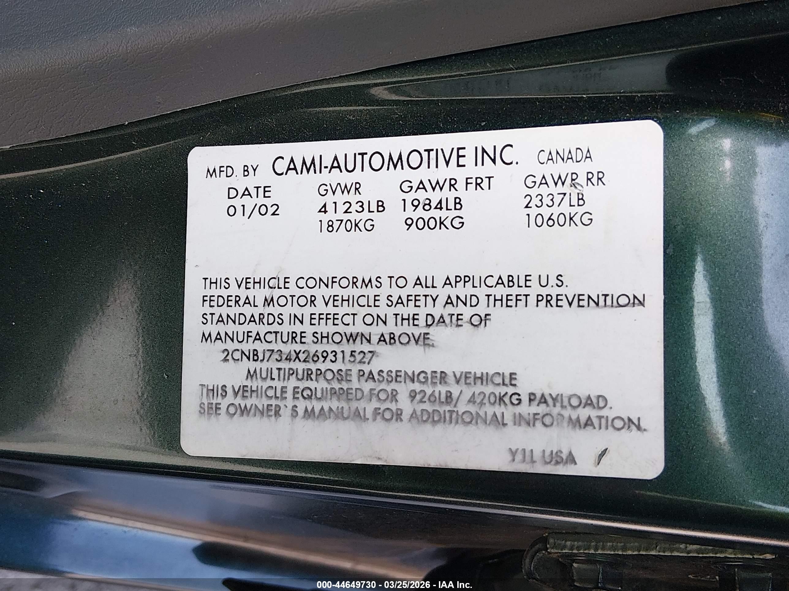 2002 Chevrolet Tracker Hard Top Zr2 Зеленый vin: 2CNBJ734X26931527