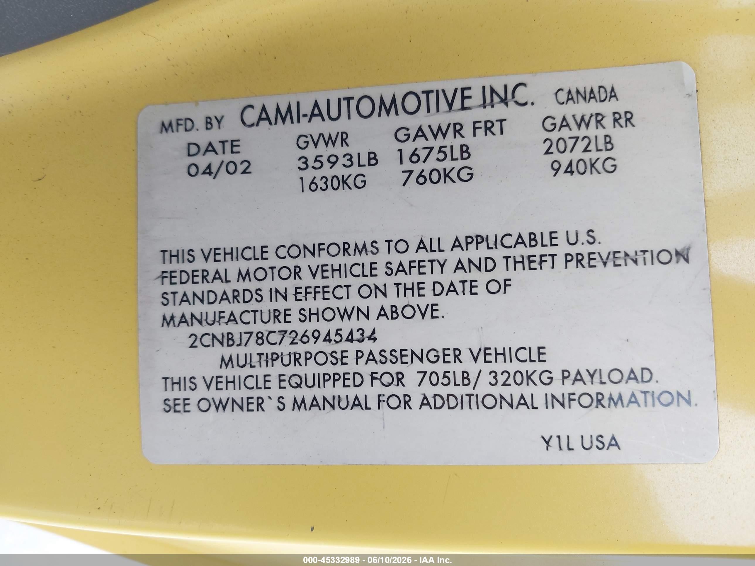 2002 Chevrolet Tracker Zr2 Yellow vin: 2CNBJ78C726945434
