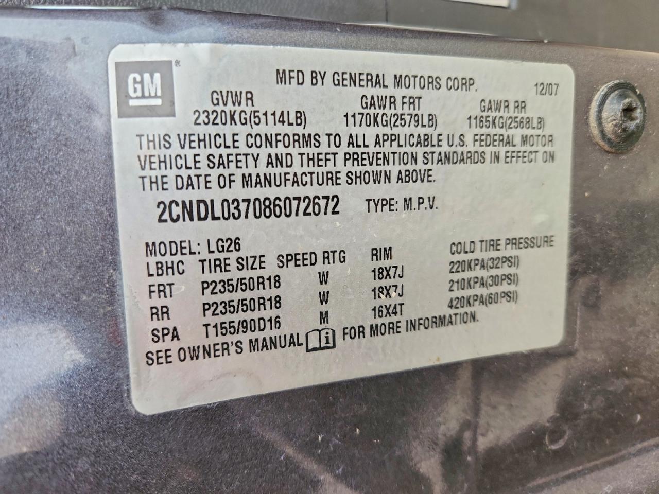 2008 Chevrolet Equinox Sport Gray vin: 2CNDL037086072672