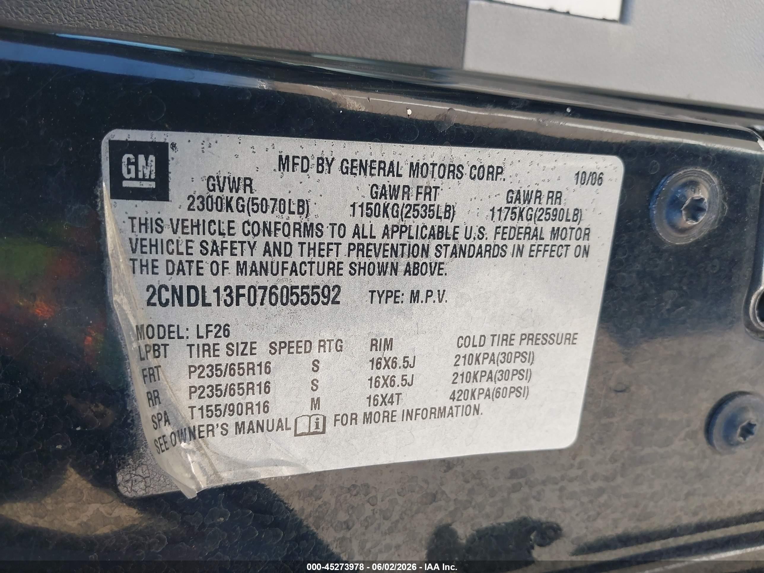 2007 Chevrolet Equinox Ls Black vin: 2CNDL13F076055592