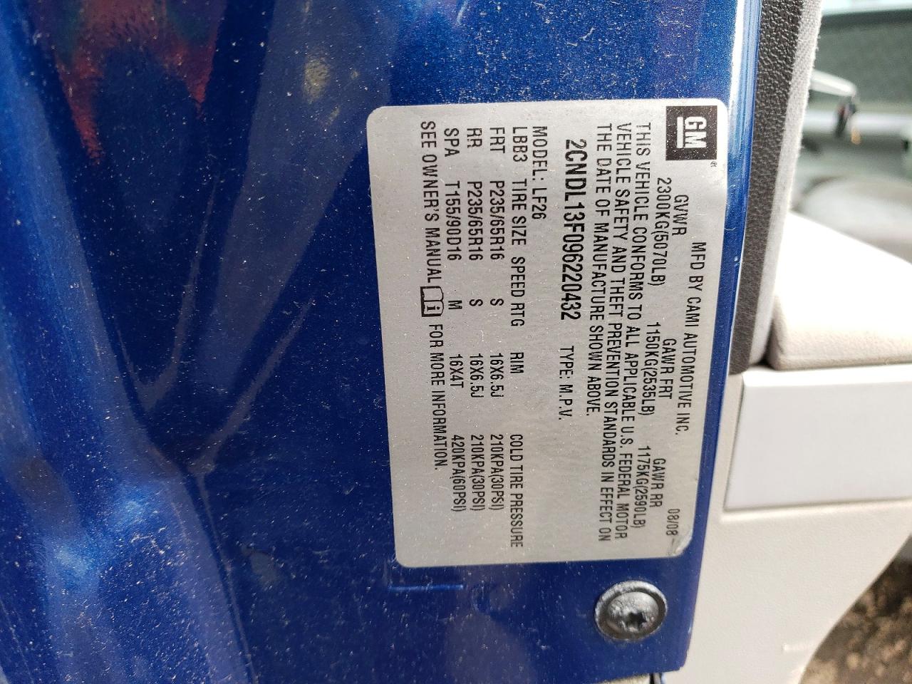 2009 Chevrolet Equinox Ls Blue vin: 2CNDL13F096220432