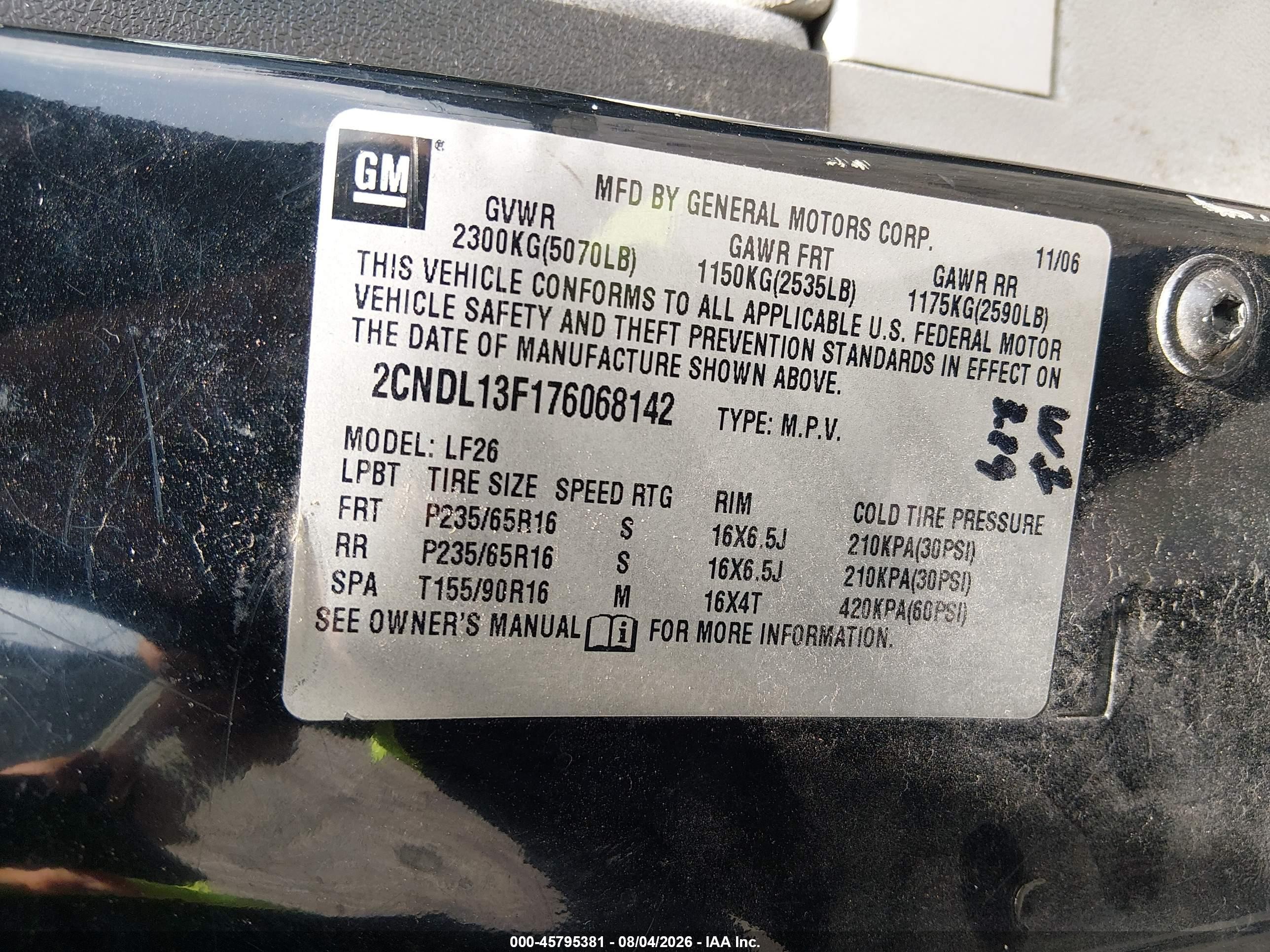 2007 Chevrolet Equinox Ls Black vin: 2CNDL13F176068142