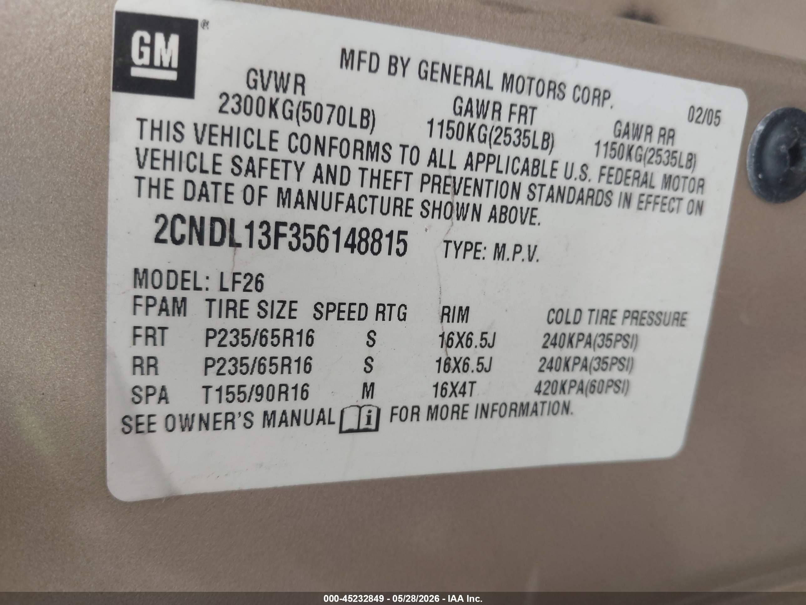 2005 Chevrolet Equinox Ls Beige vin: 2CNDL13F356148815