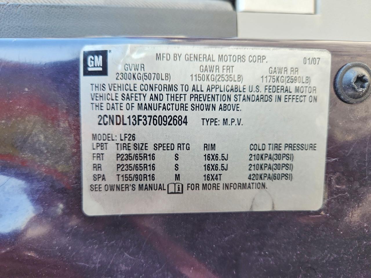 2007 Chevrolet Equinox Ls Purple vin: 2CNDL13F376092684