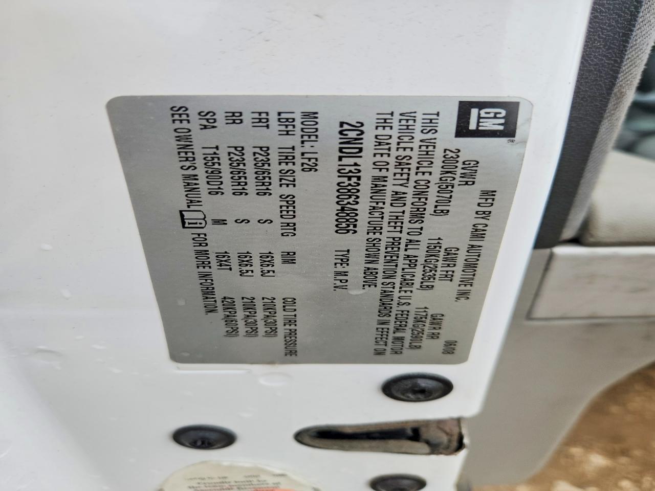 2008 Chevrolet Equinox Ls White vin: 2CNDL13F386348856