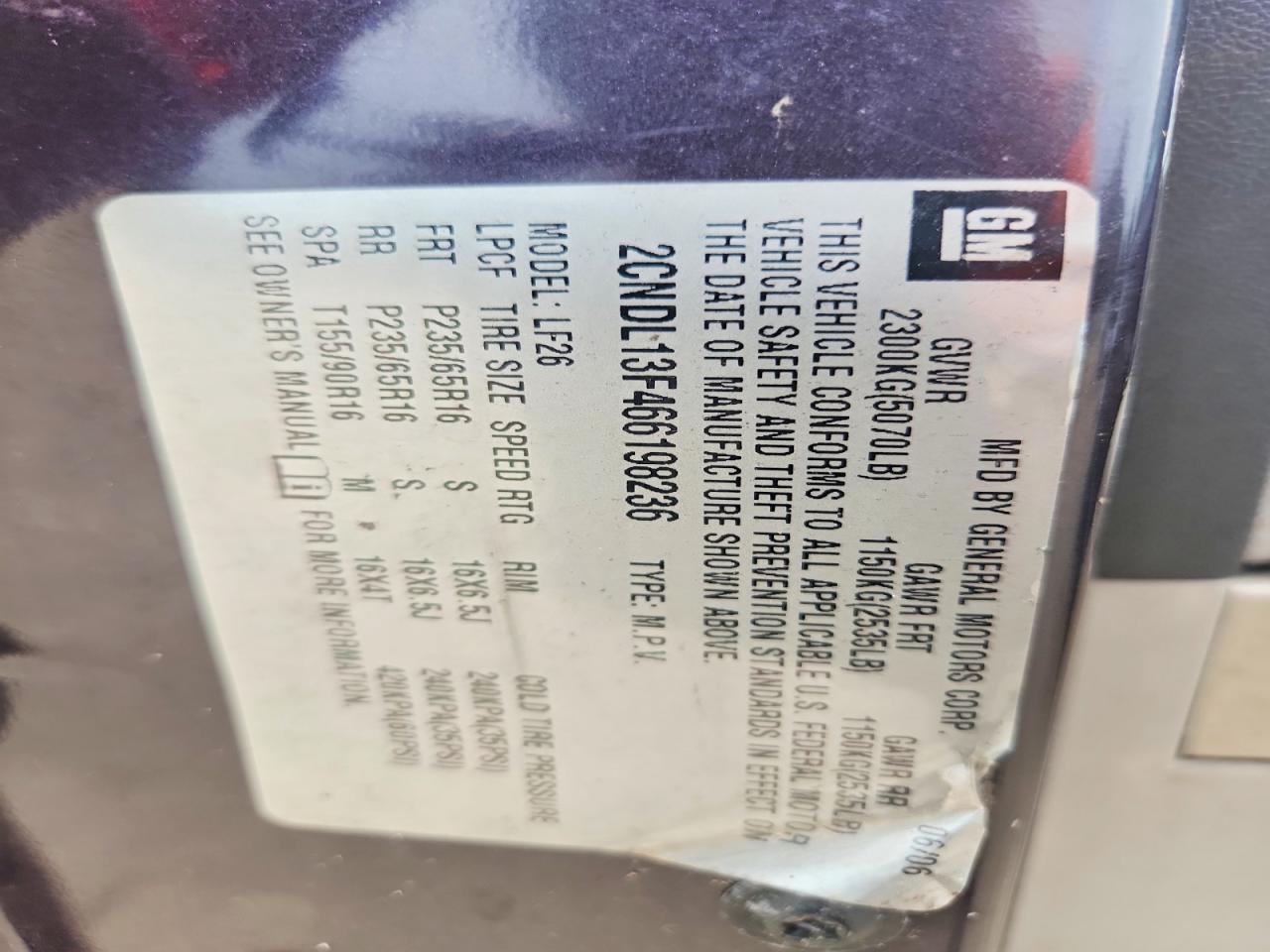 2006 Chevrolet Equinox Ls Purple vin: 2CNDL13F466198236