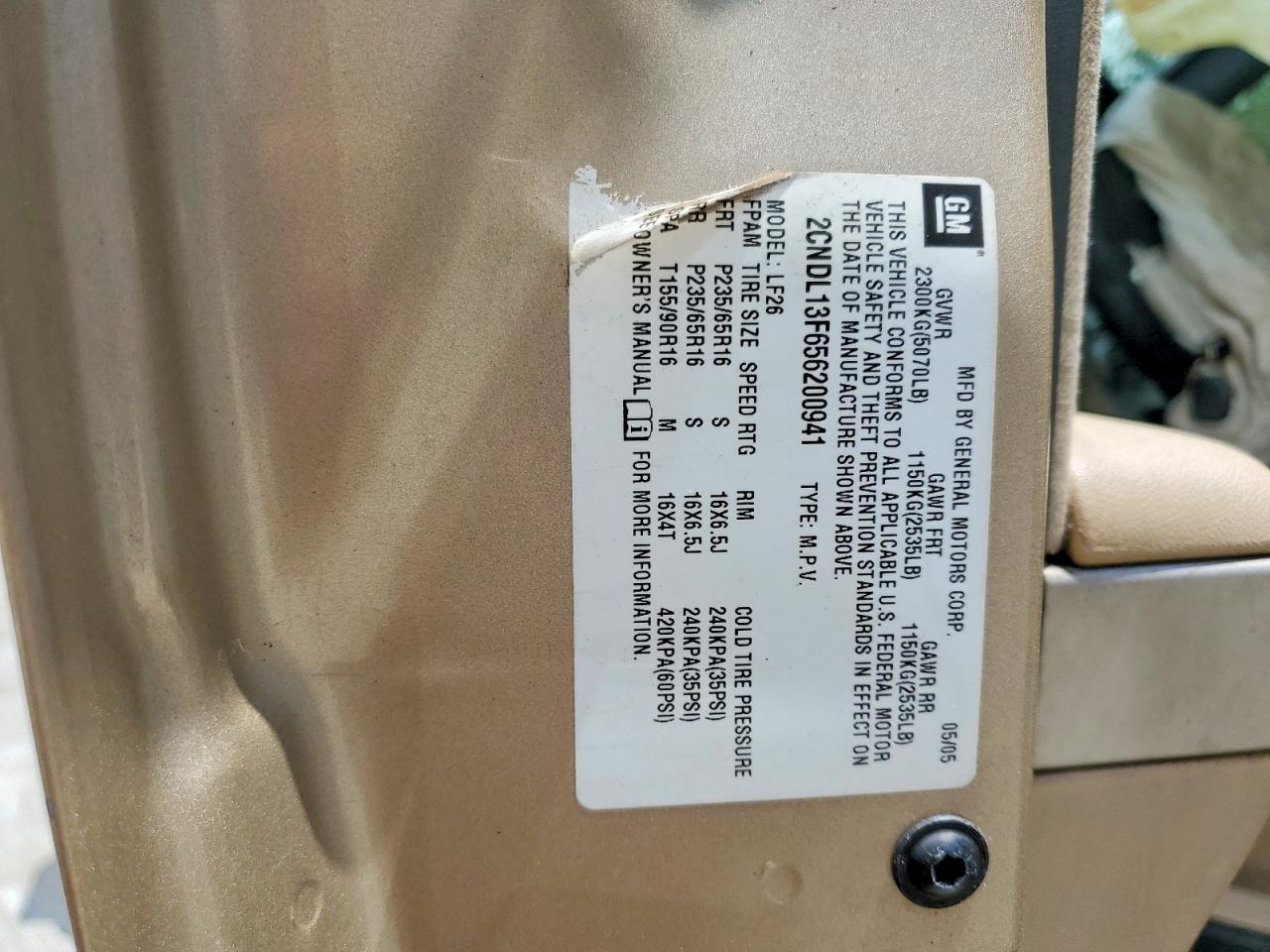 2005 Chevrolet Equinox Ls Gold vin: 2CNDL13F656200941