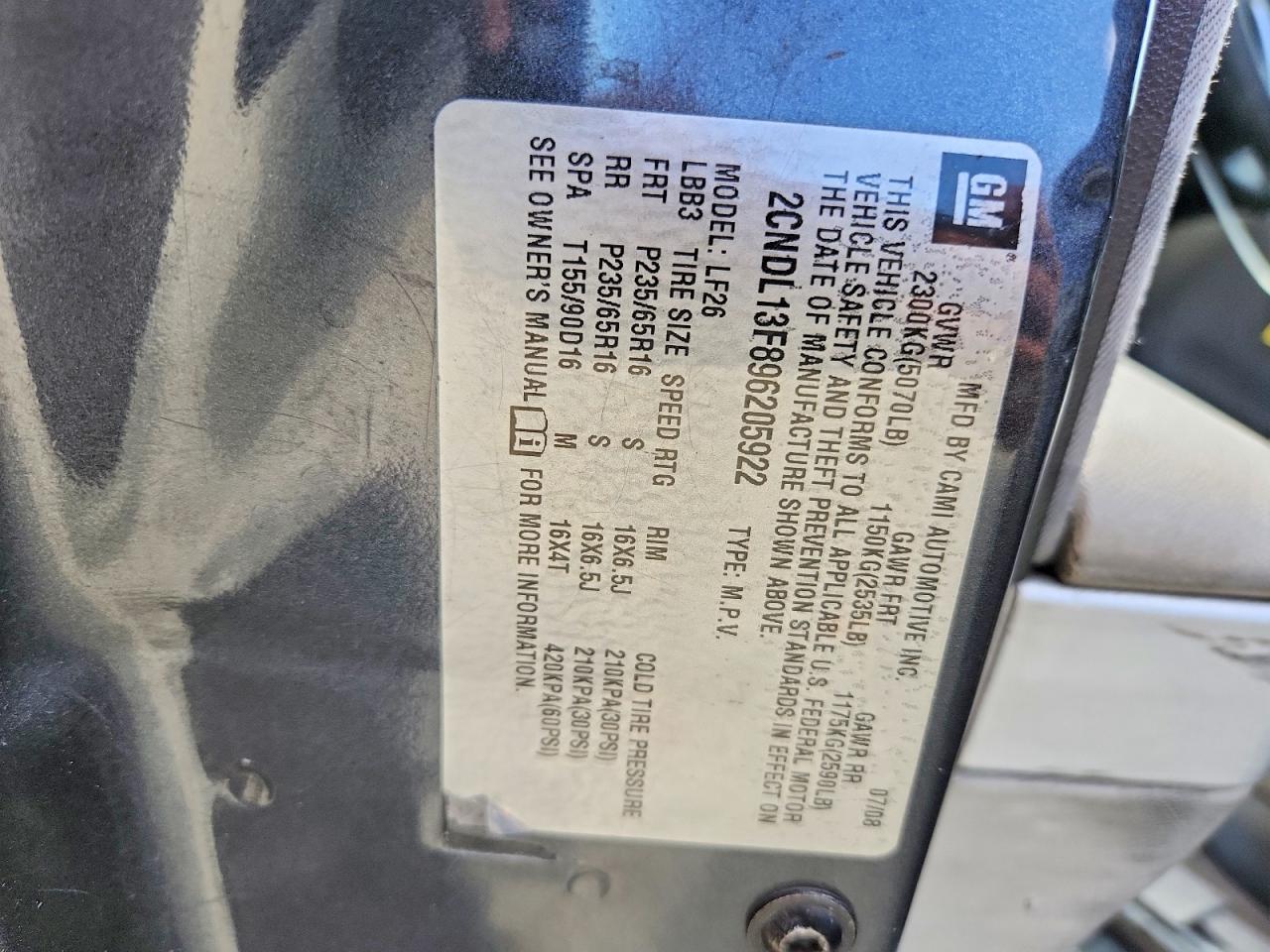 2009 Chevrolet Equinox Ls Charcoal vin: 2CNDL13F896205922