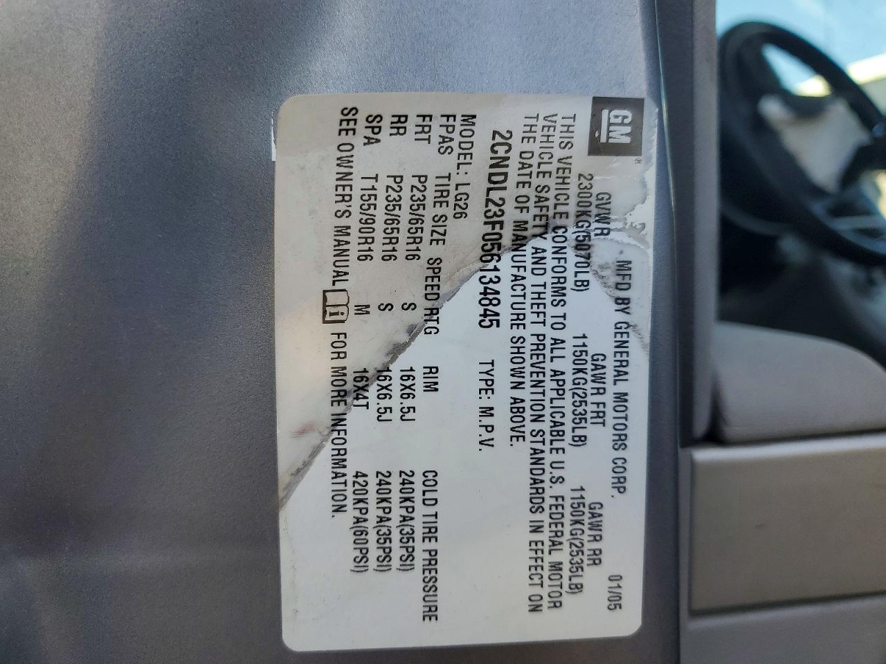2005 Chevrolet Equinox Ls Серый vin: 2CNDL23F056134845
