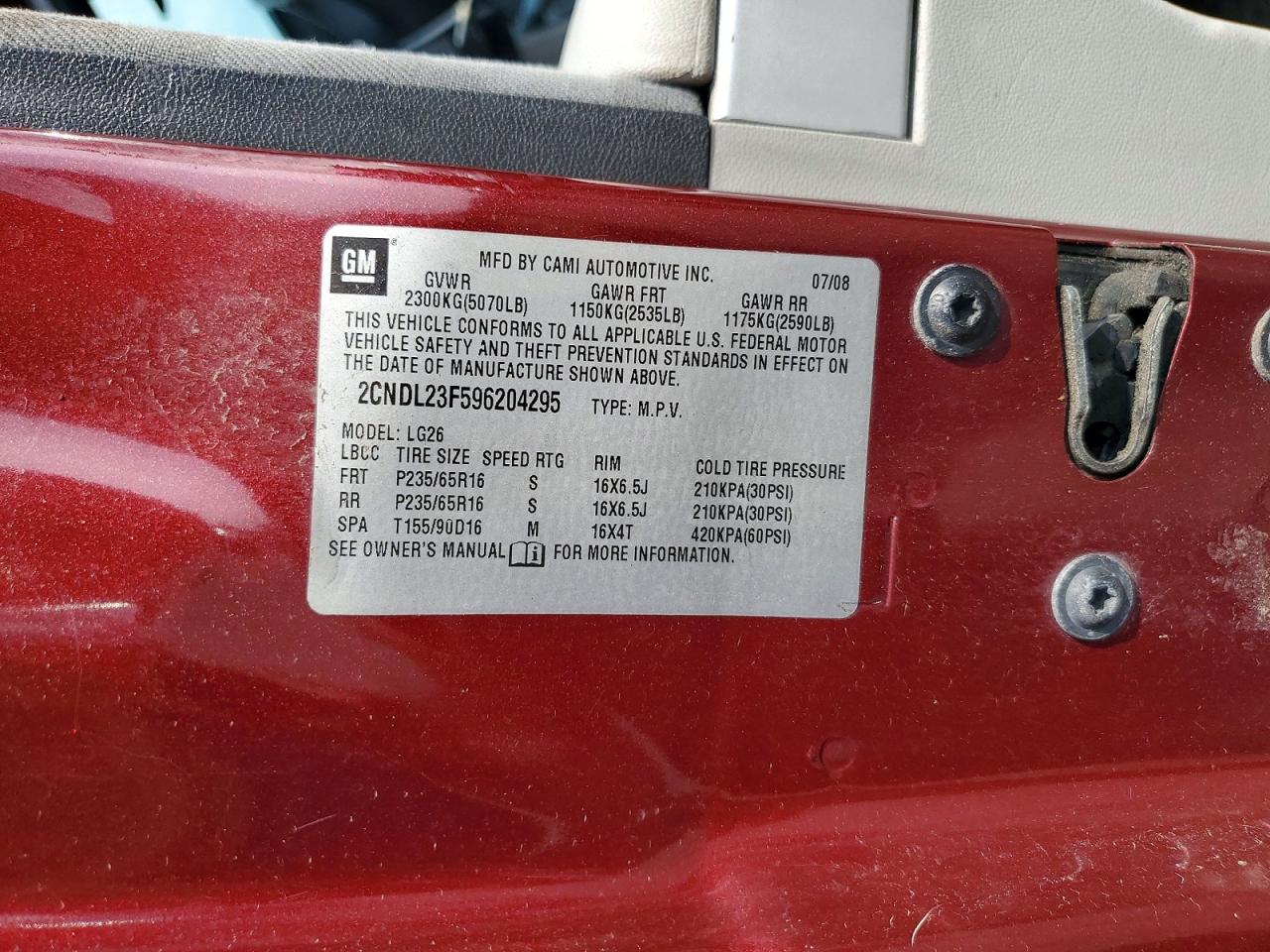 2009 Chevrolet Equinox Ls Бордовый vin: 2CNDL23F596204295