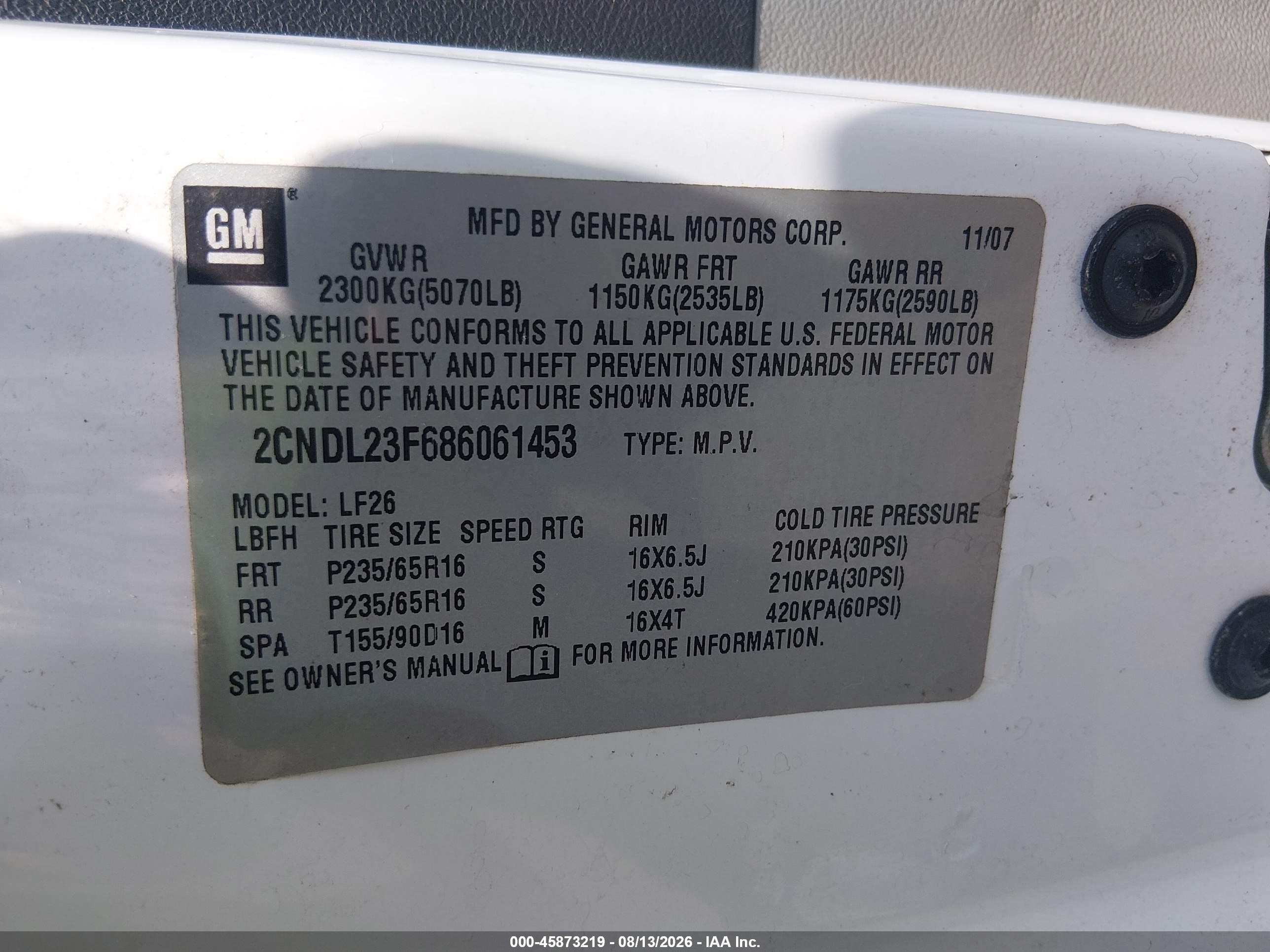 2008 Chevrolet Equinox Ls White vin: 2CNDL23F686061453