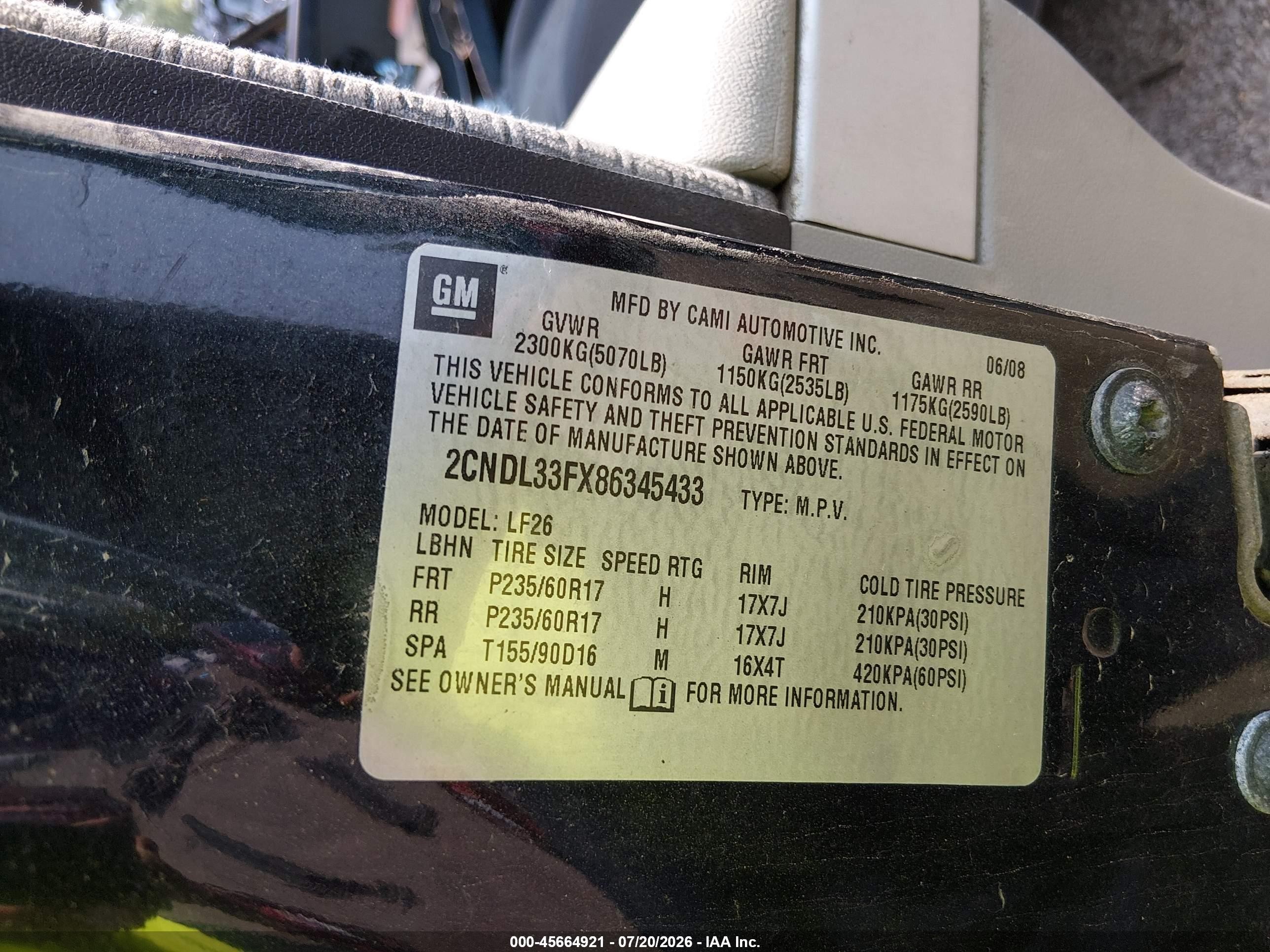 2008 Chevrolet Equinox Lt Blue vin: 2CNDL33FX86345433